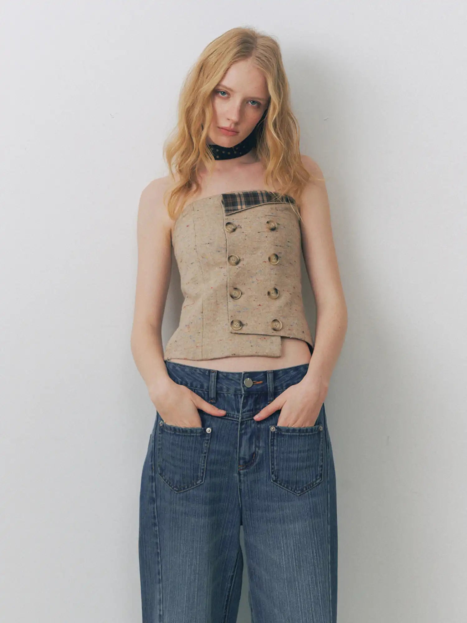 Deleteex Double Breasted Tweed Bustier Top | Canton Collective