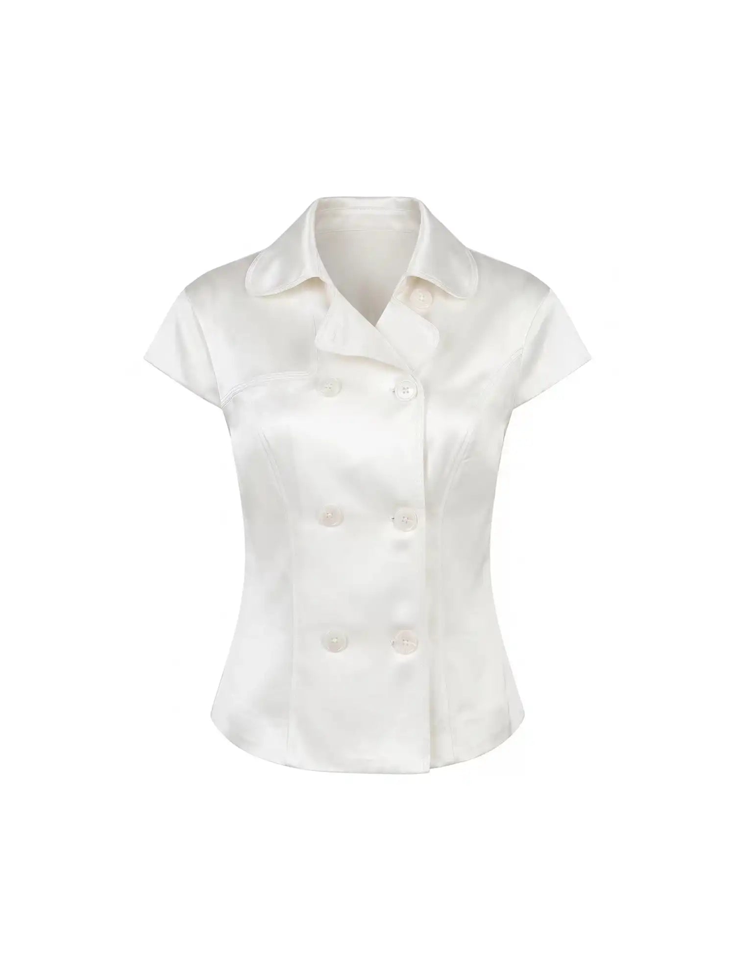 Muse Naps Double Breasted White Satin Shirt | Canton Collective