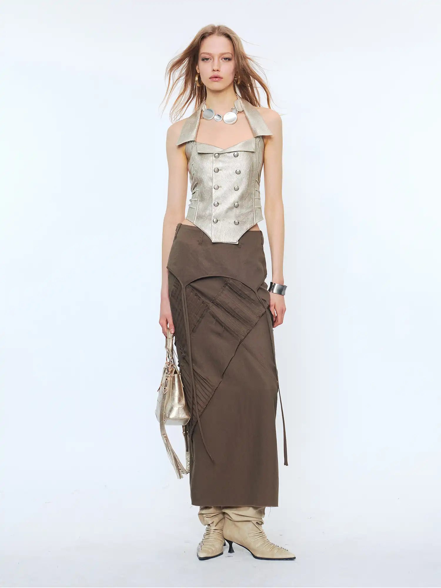 2th Desire Double Breasted low cut neck metallic Vest Corset Top | Canton Collective