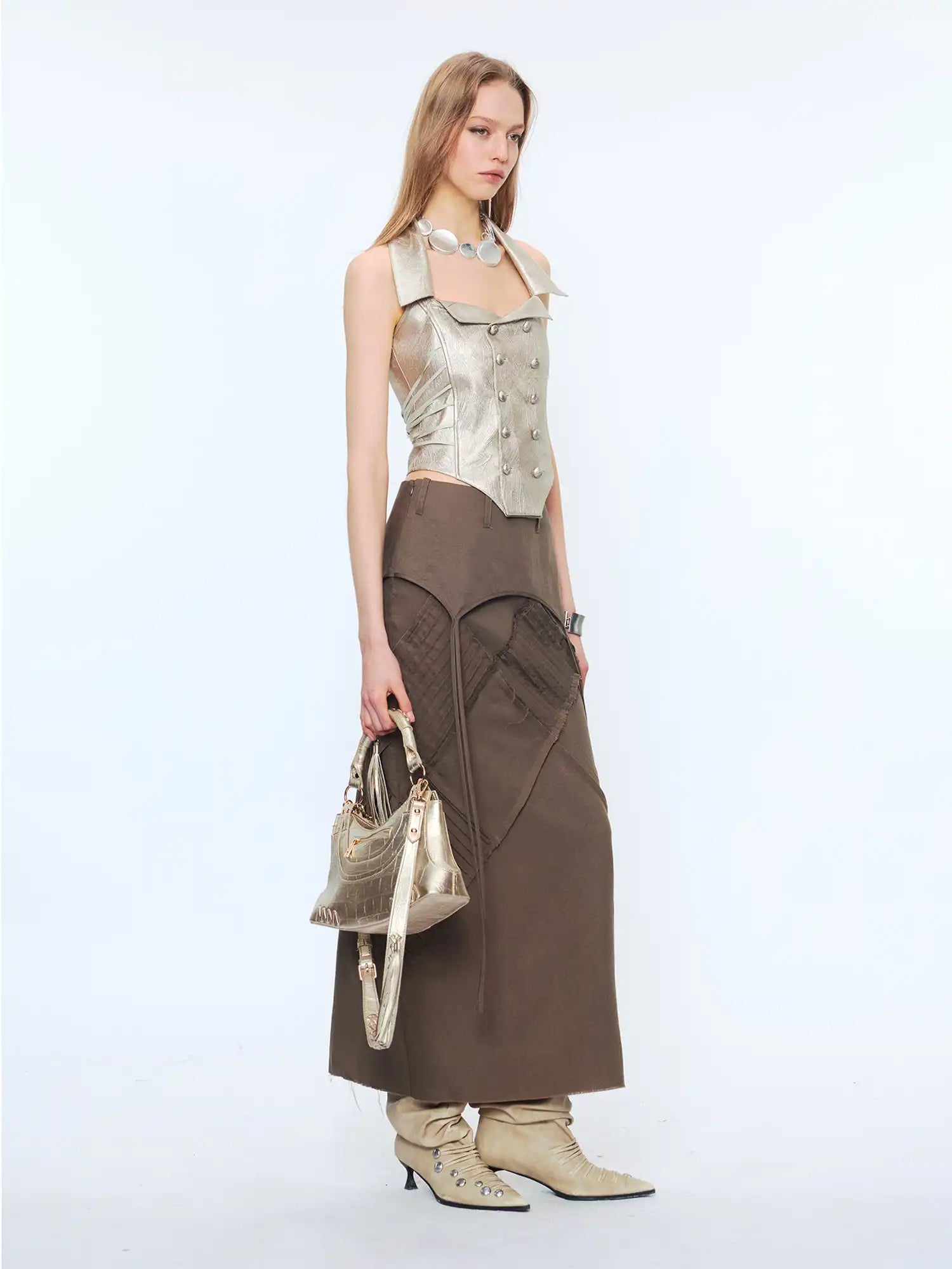 2th Desire Double Breasted low cut neck metallic Vest Corset Top | Canton Collective