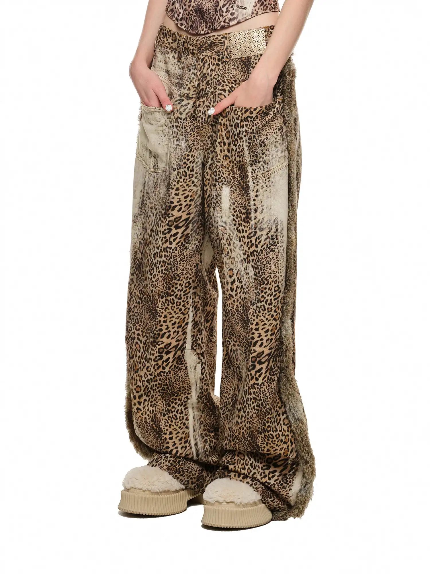 1Jinn Studio Edgy Rabbit Fur & Leopard Print Pants | Canton Collective