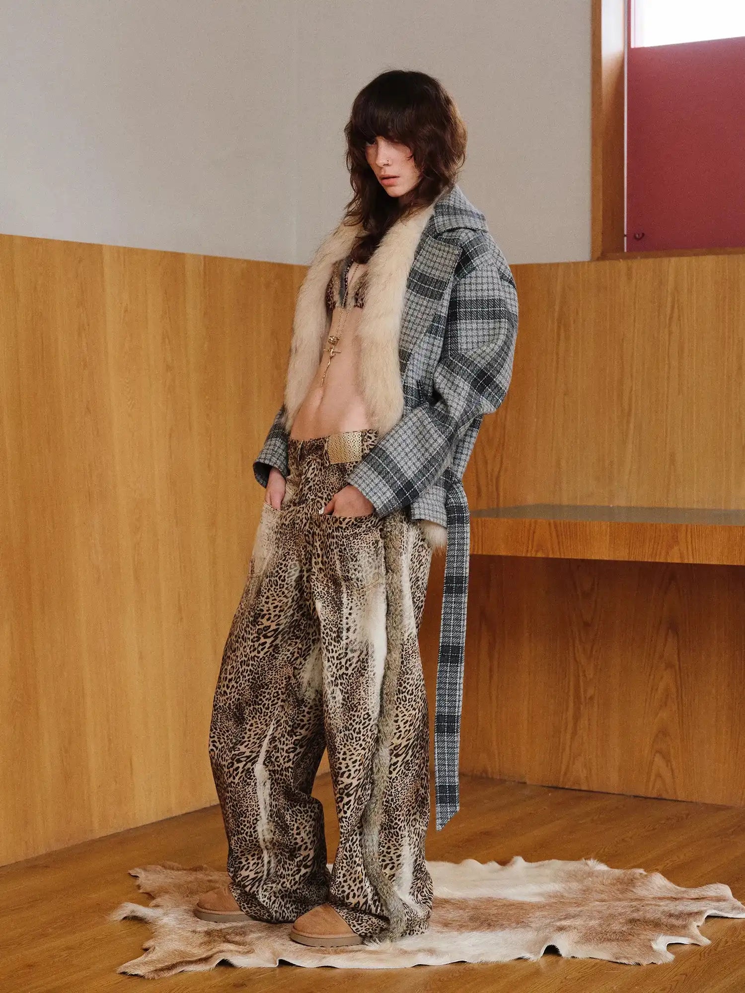 1Jinn Studio Edgy Rabbit Fur & Leopard Print Pants | Canton Collective