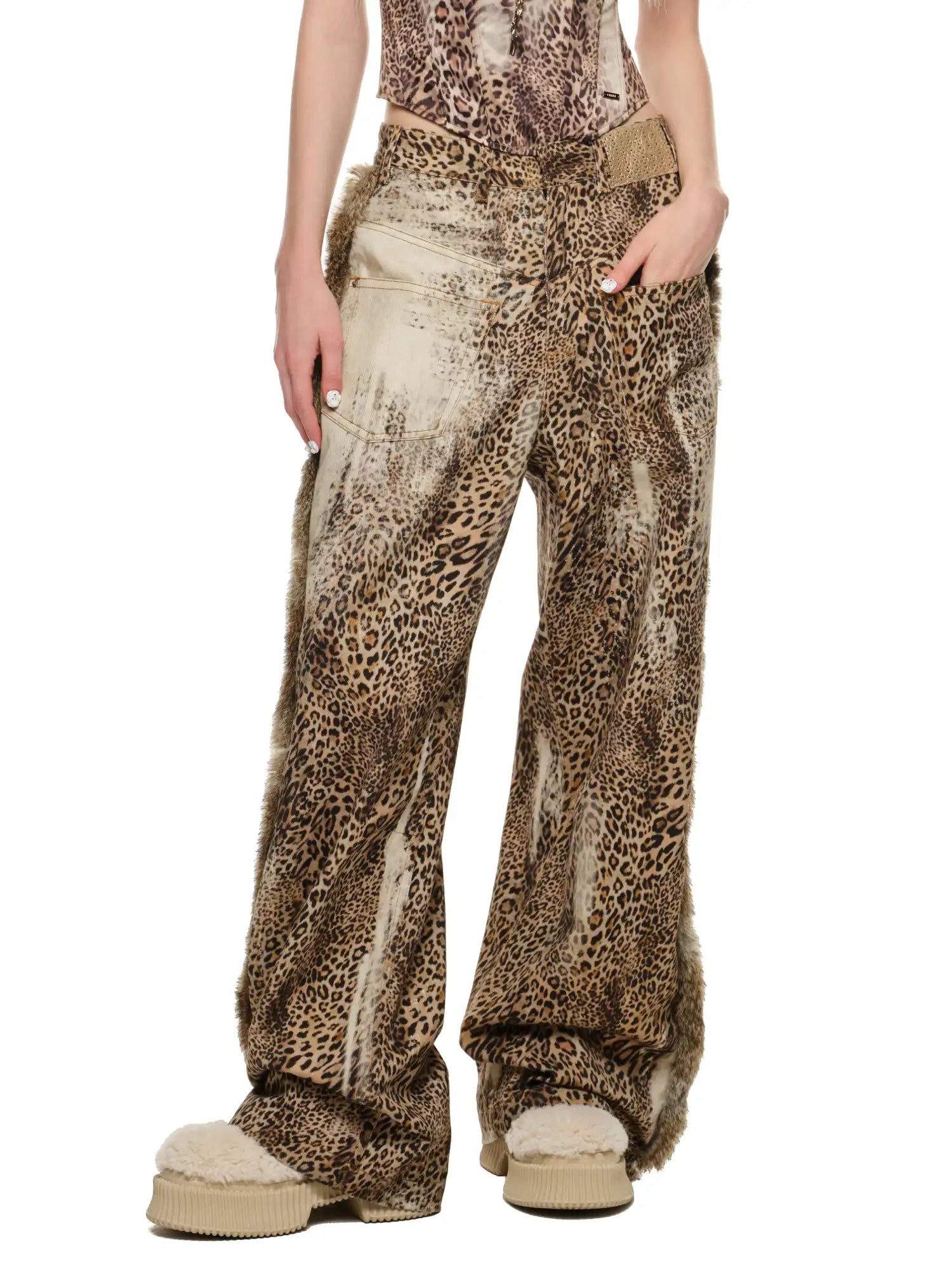 1Jinn Studio Edgy Rabbit Fur & Leopard Print Pants | Canton Collective
