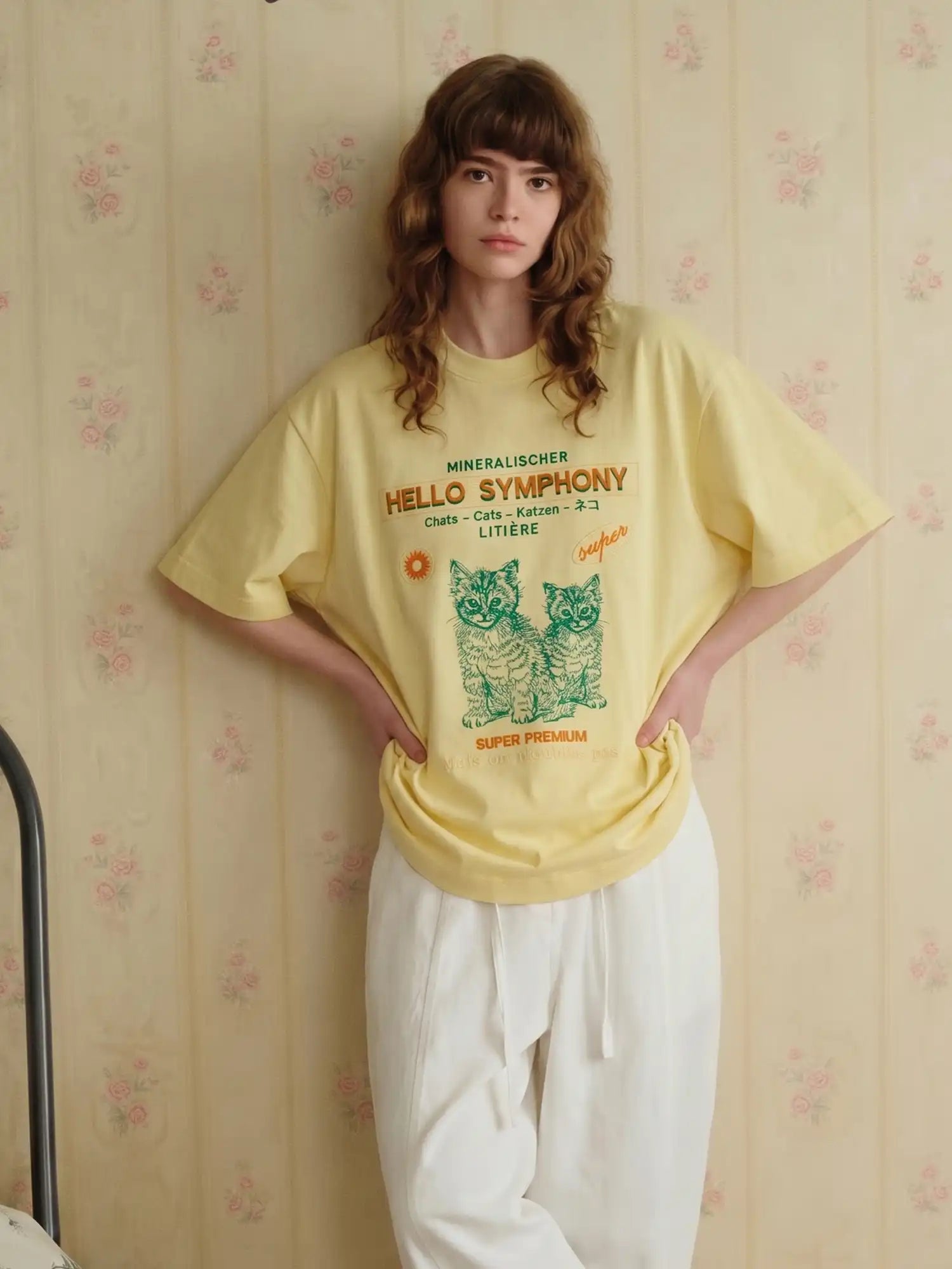 CantonCollective Design Embroidered Cotton Oversized Tee with Cat Graphic | Canton Collective
