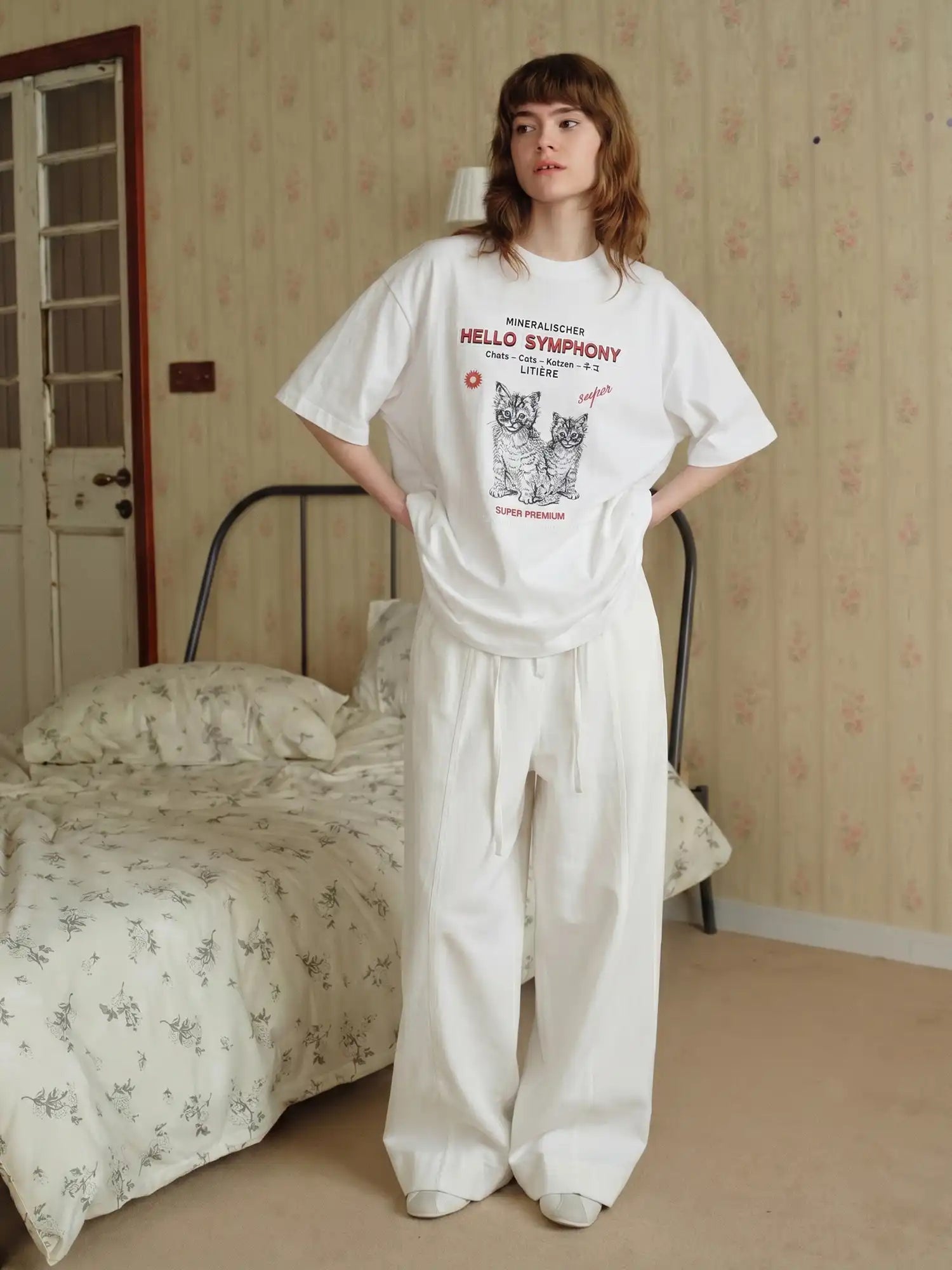 CantonCollective Design Embroidered Cotton Oversized Tee with Cat Graphic | Canton Collective
