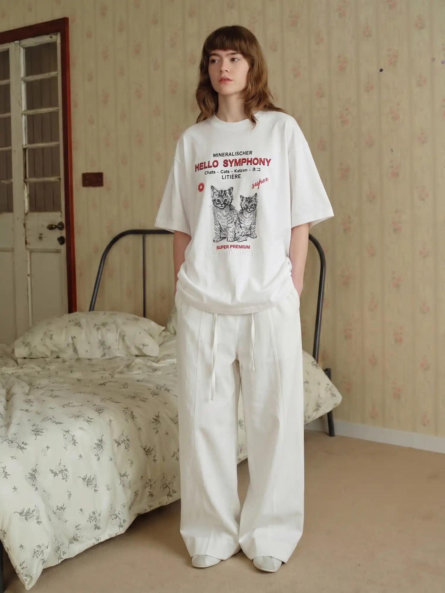 CantonCollective Design Embroidered Cotton Oversized Tee with Cat Graphic | Canton Collective