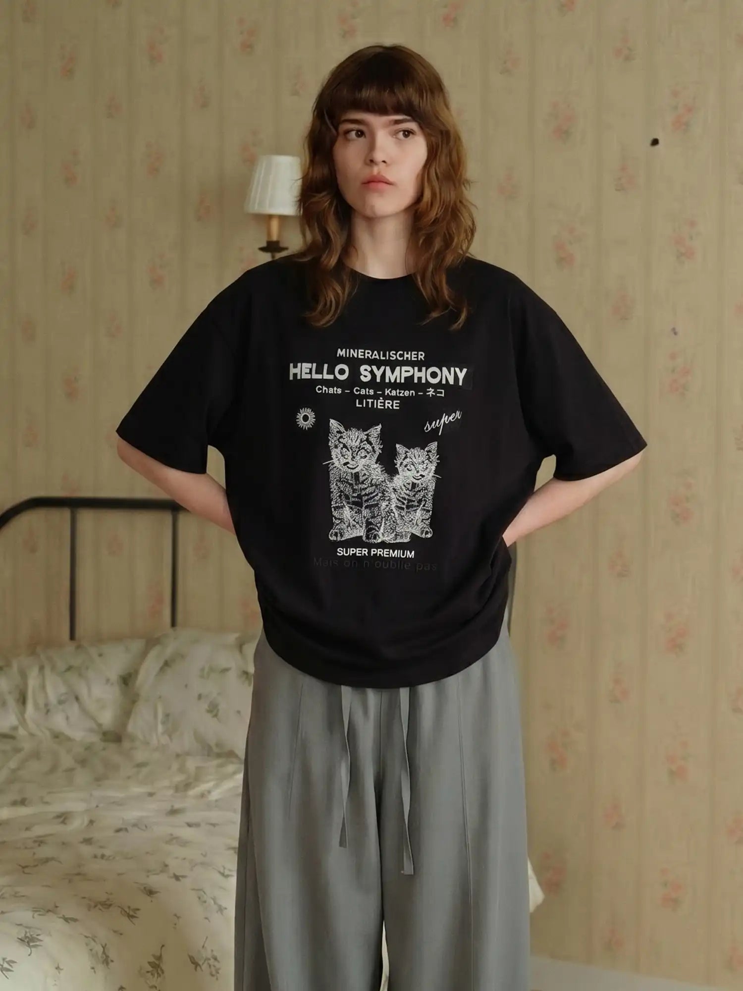 CantonCollective Design Embroidered Cotton Oversized Tee with Cat Graphic | Canton Collective