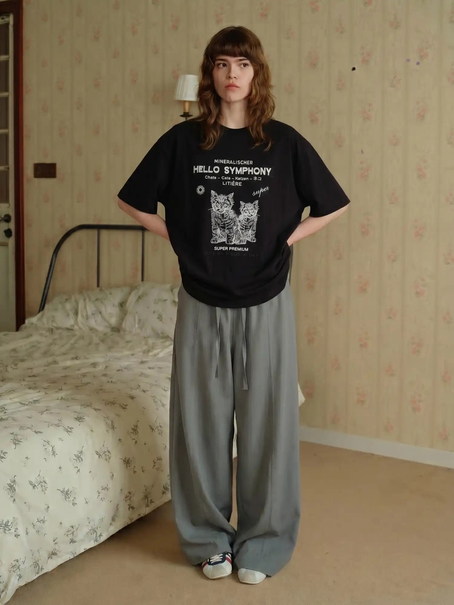 CantonCollective Design Embroidered Cotton Oversized Tee with Cat Graphic | Canton Collective