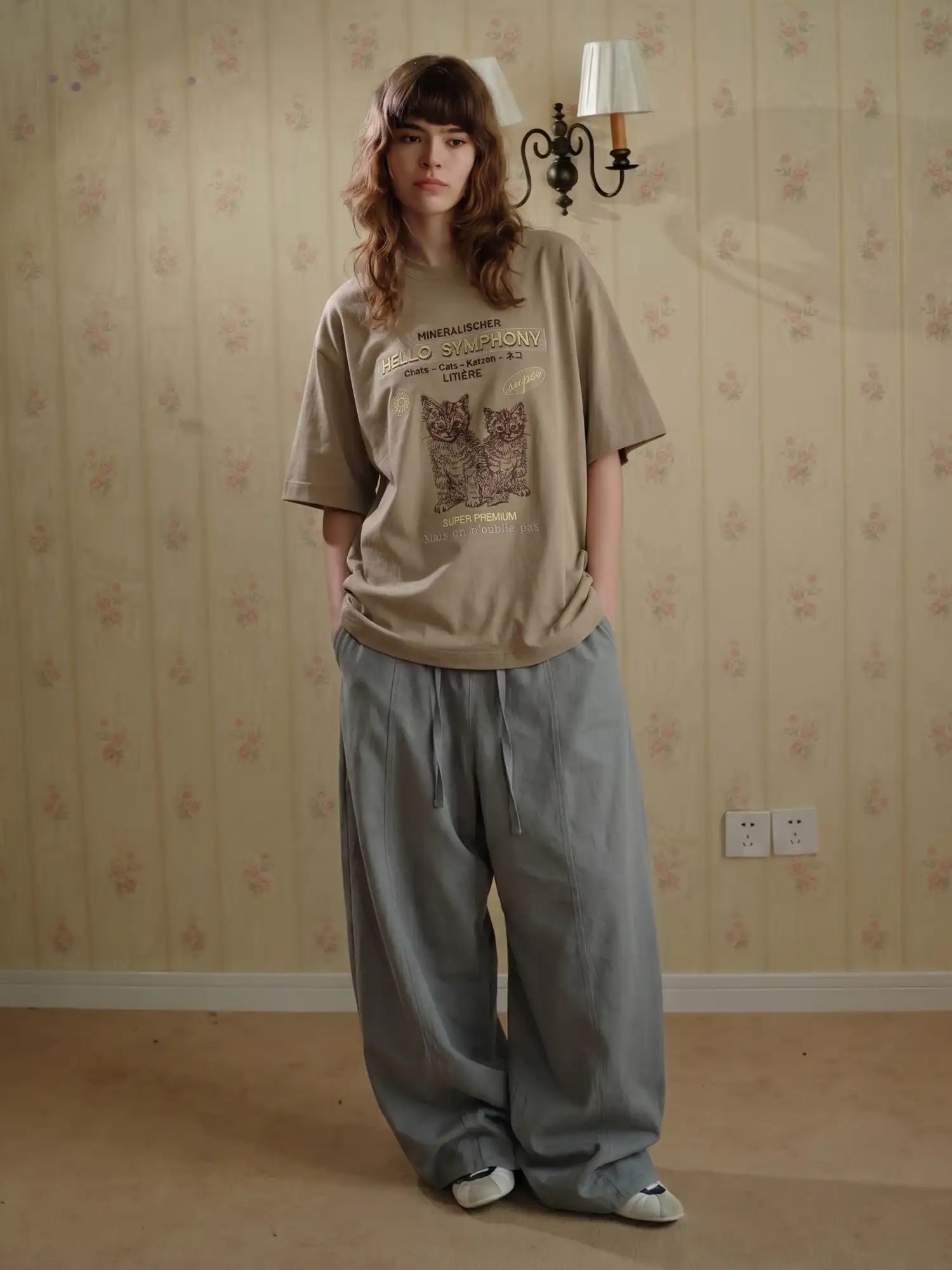 CantonCollective Design Embroidered Cotton Oversized Tee with Cat Graphic | Canton Collective
