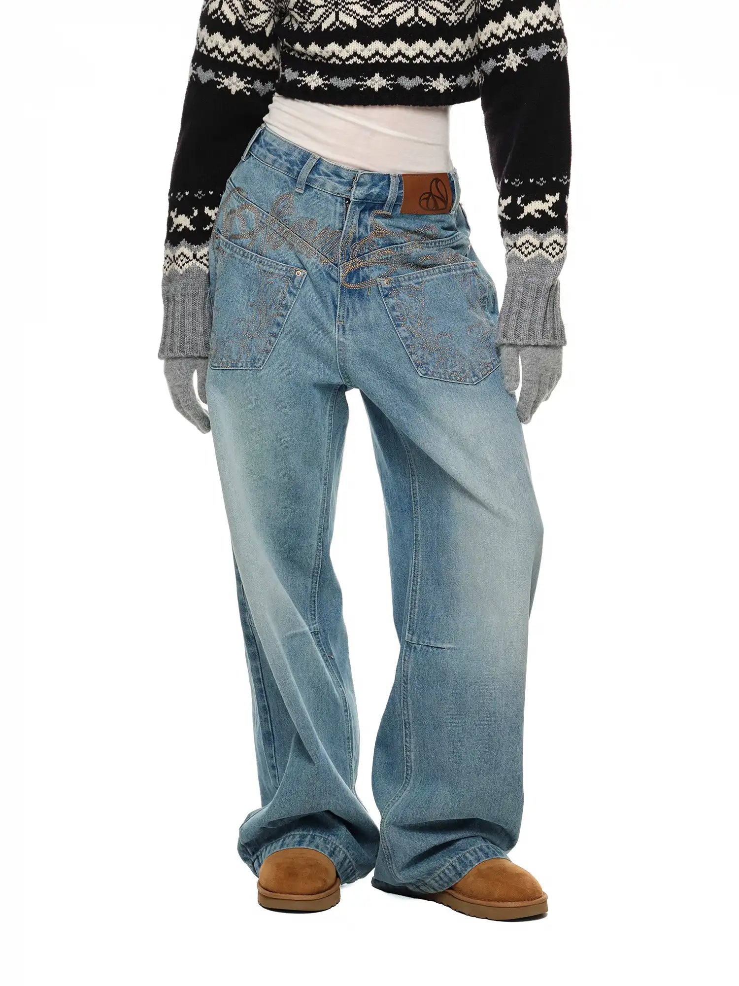 1Jinn Studio Embroidered Wide-Leg Jeans Pants | Canton Collective
