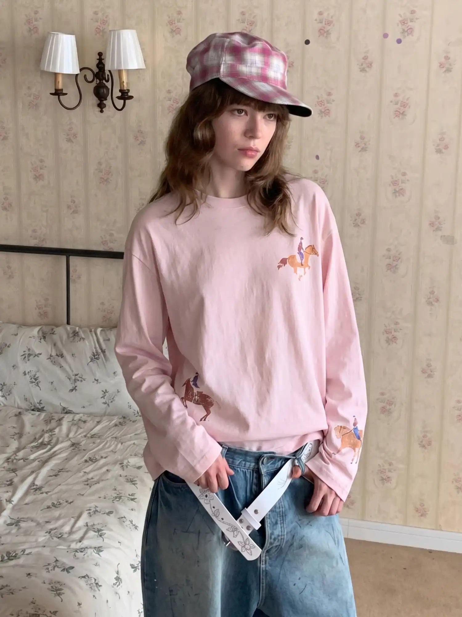 CantonCollective Design Equestrian Print Drop-Shoulder Long Sleeve Top | Canton Collective