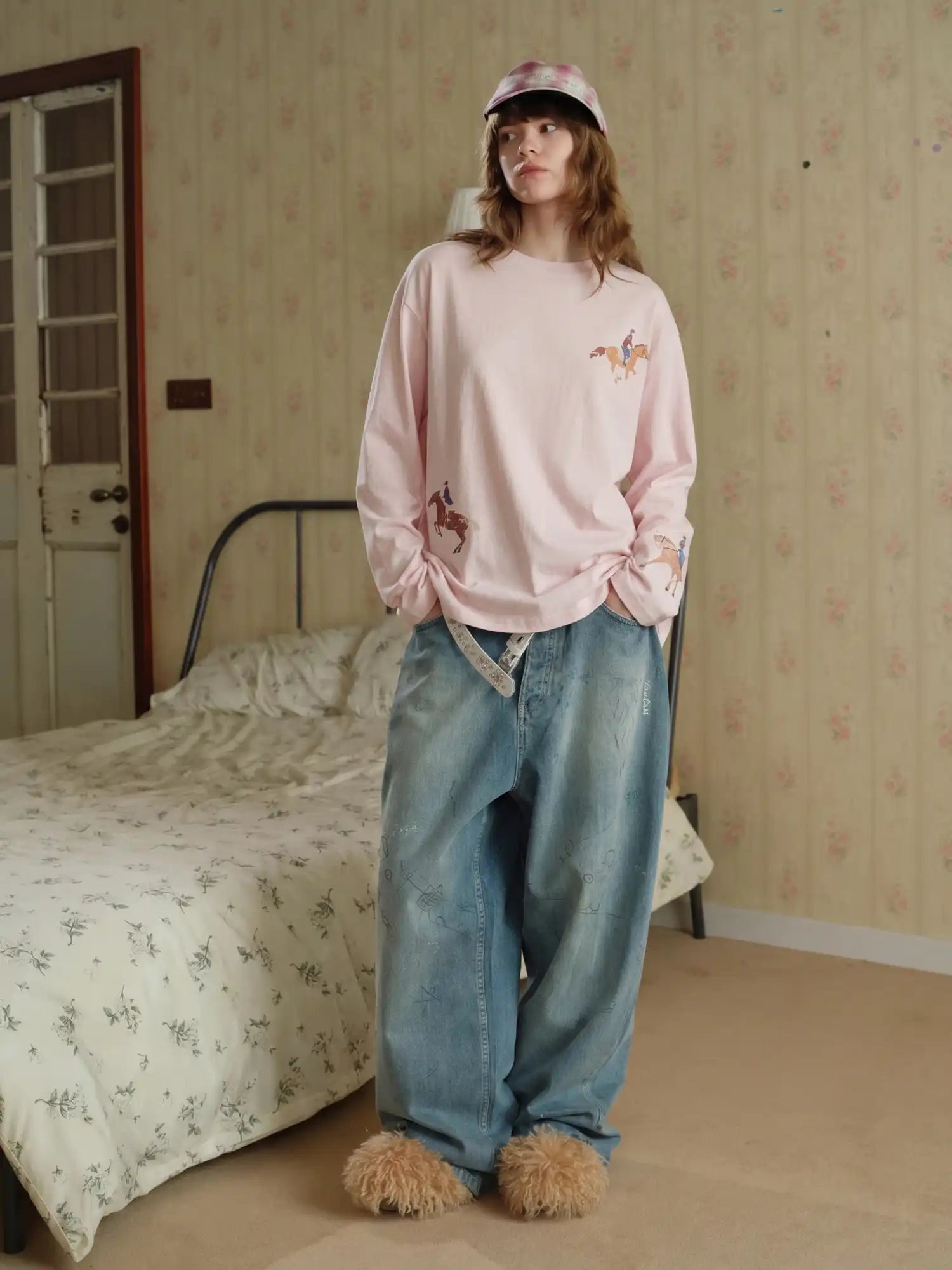 CantonCollective Design Equestrian Print Drop-Shoulder Long Sleeve Top | Canton Collective