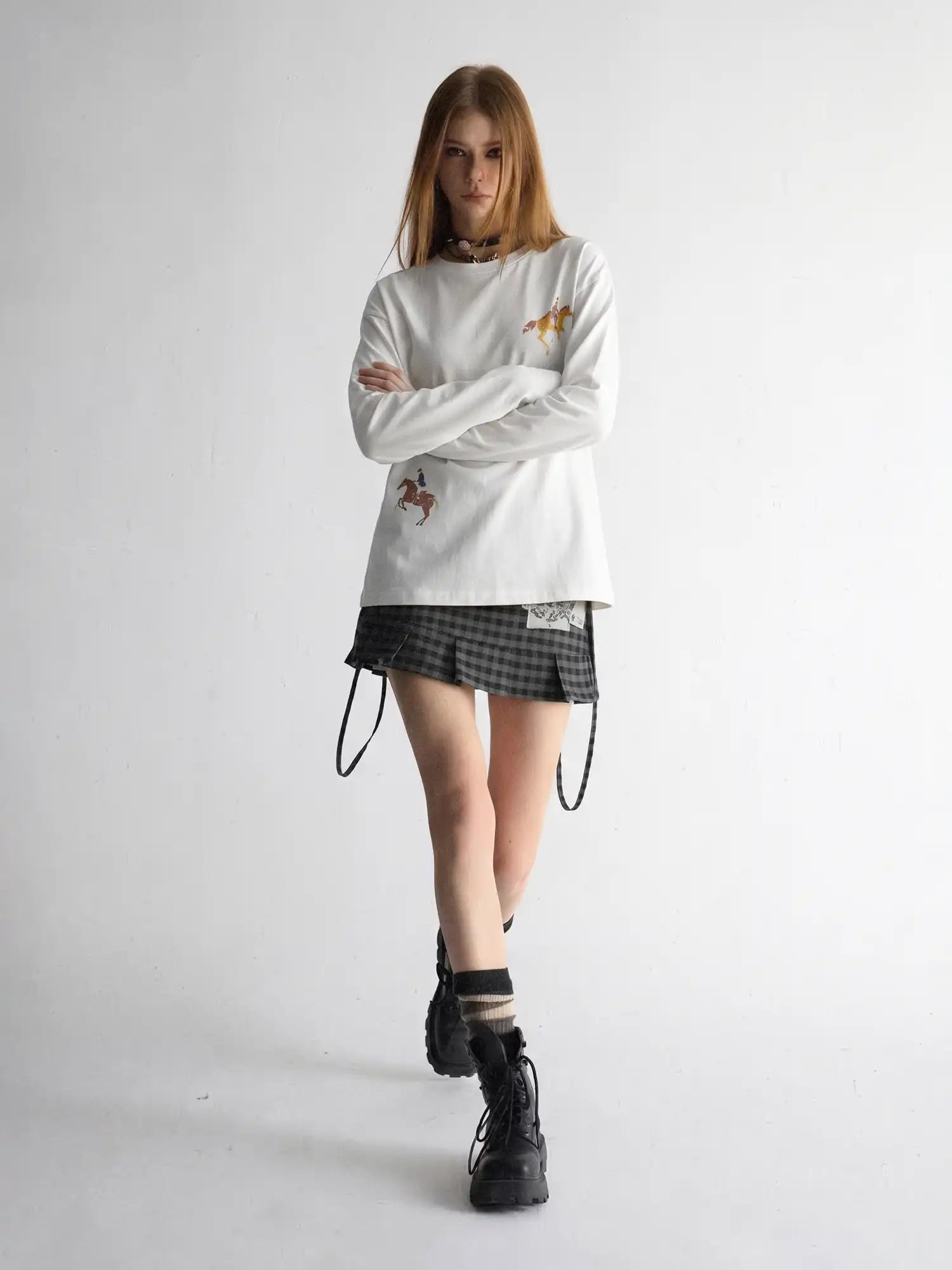 CantonCollective Design Equestrian Print Drop-Shoulder Long Sleeve Top | Canton Collective