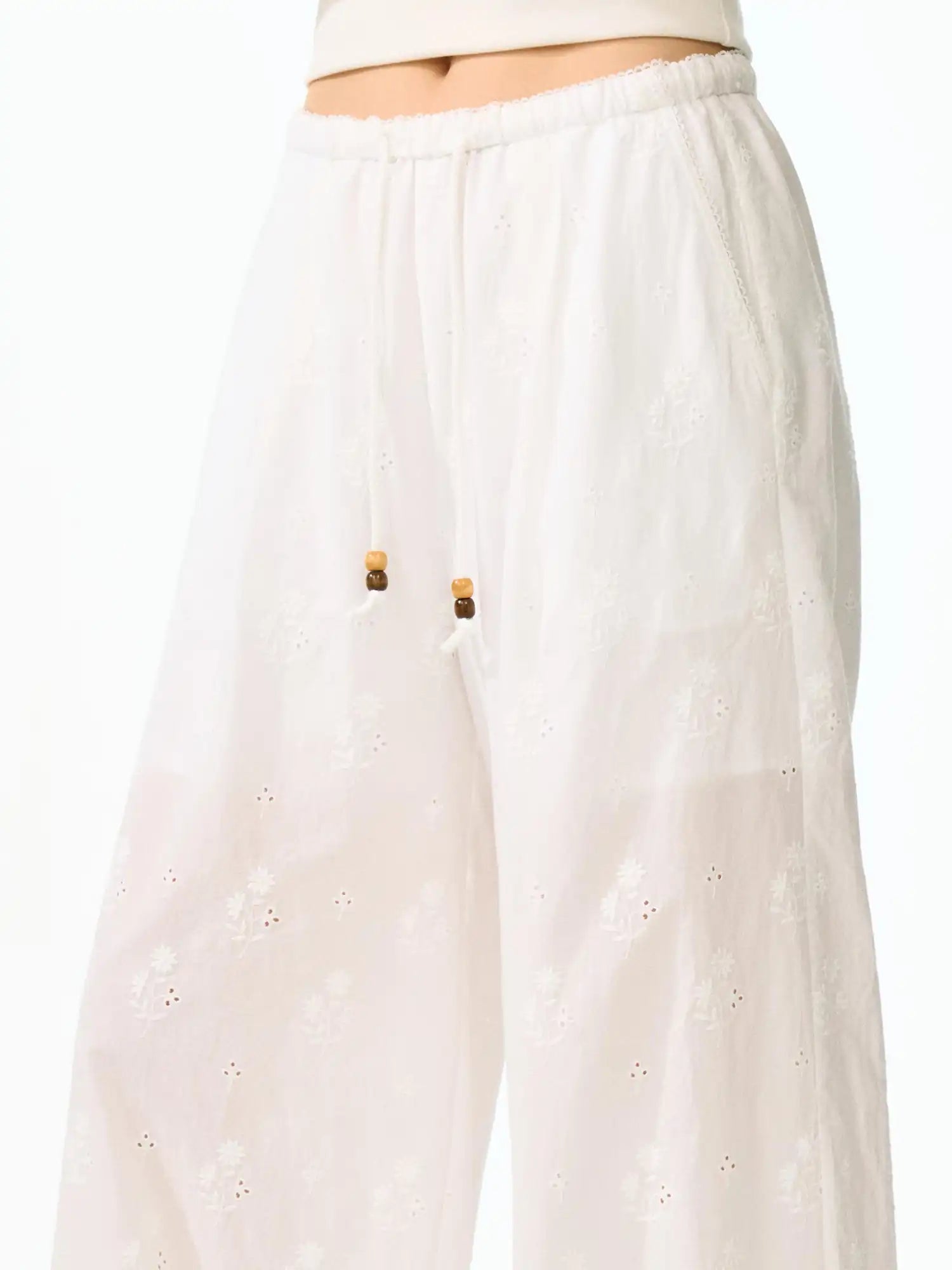 FirstFloor Eyelet Embroidered Sheer Straight Leg Pants | Canton Collective