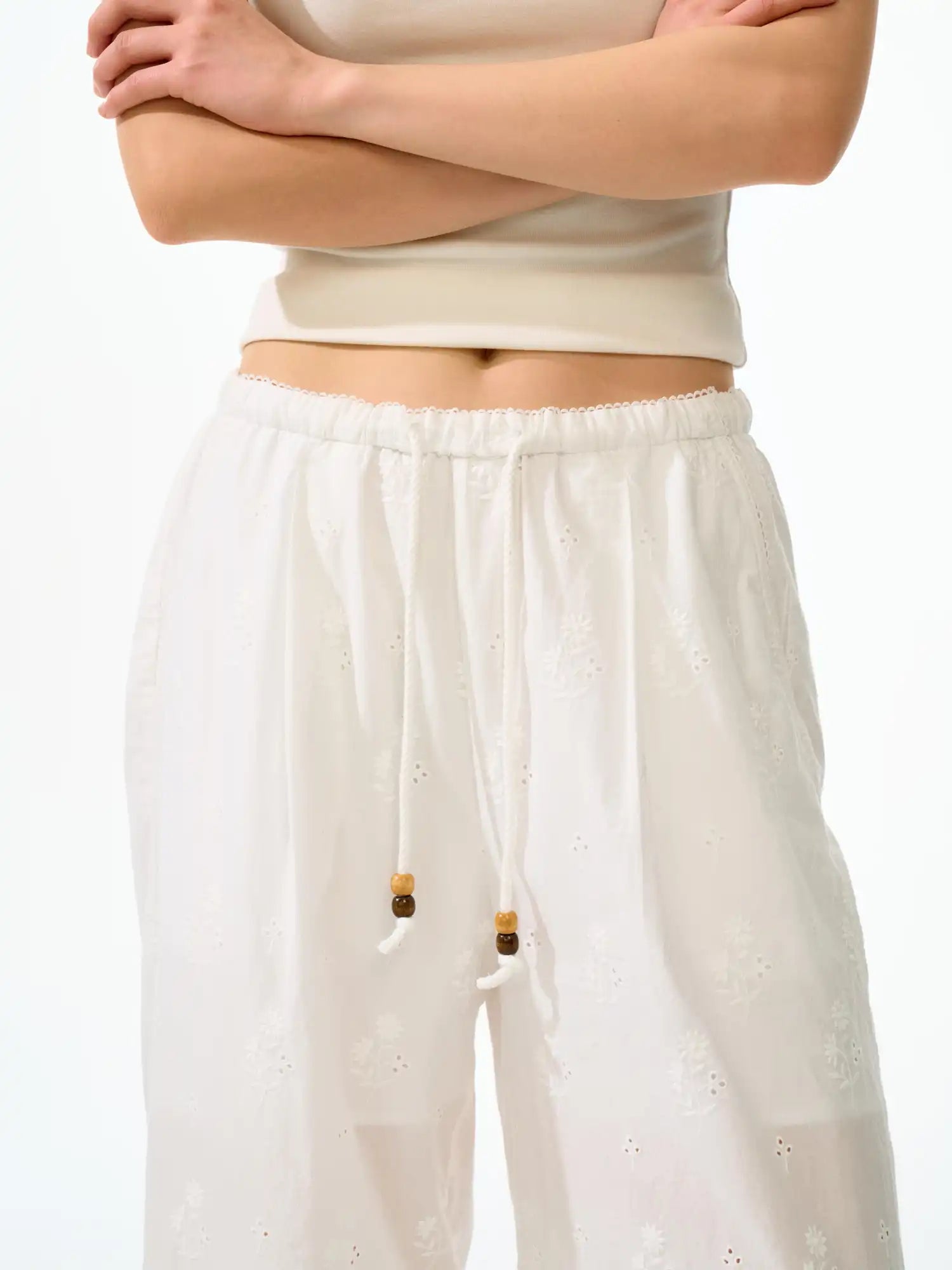 FirstFloor Eyelet Embroidered Sheer Straight Leg Pants | Canton Collective