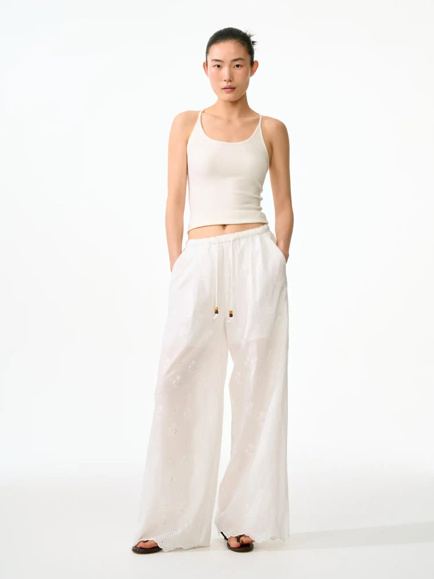 FirstFloor Eyelet Embroidered Sheer Straight Leg Pants | Canton Collective