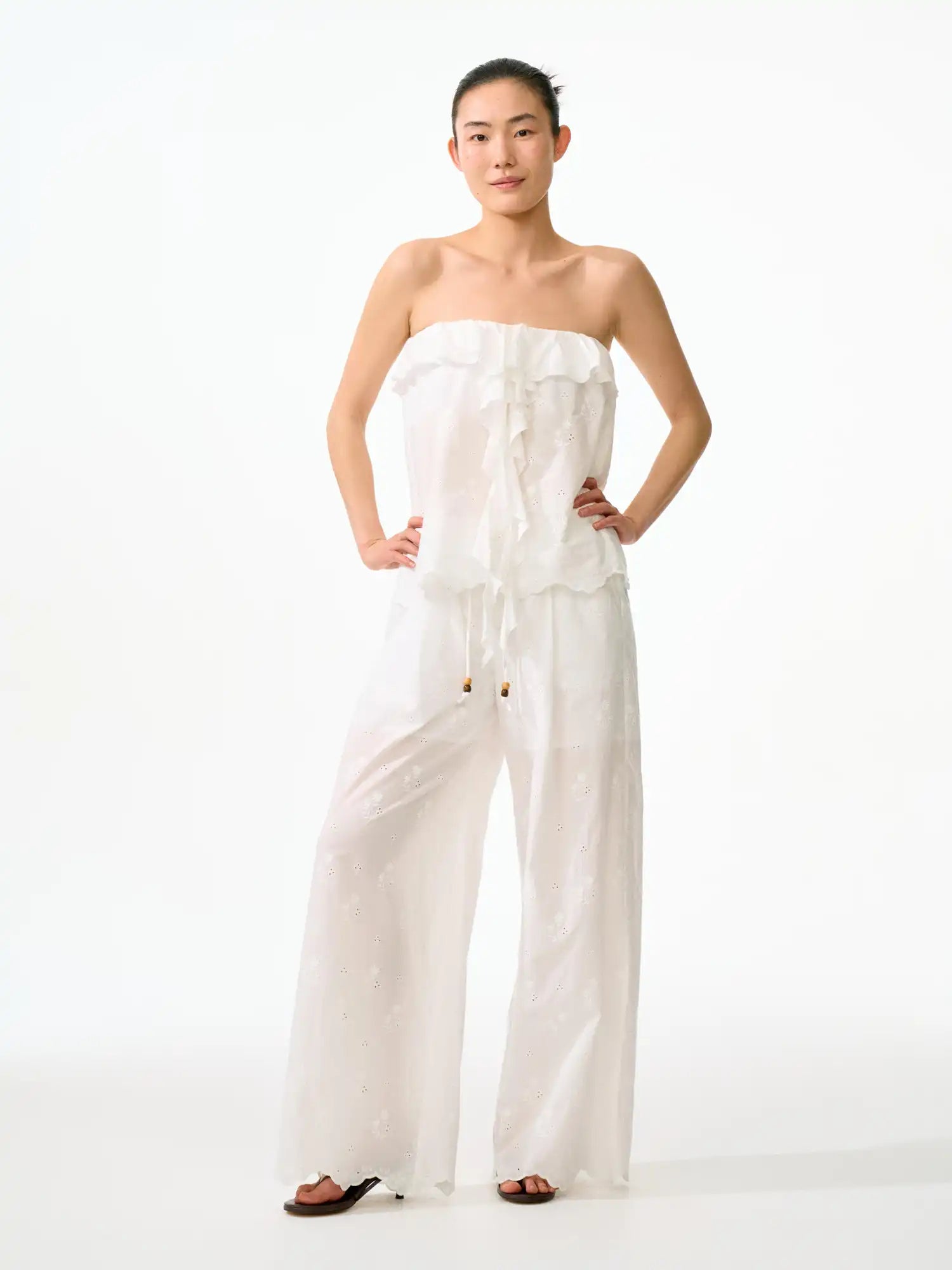 FirstFloor Eyelet Embroidered Sheer Straight Leg Pants | Canton Collective