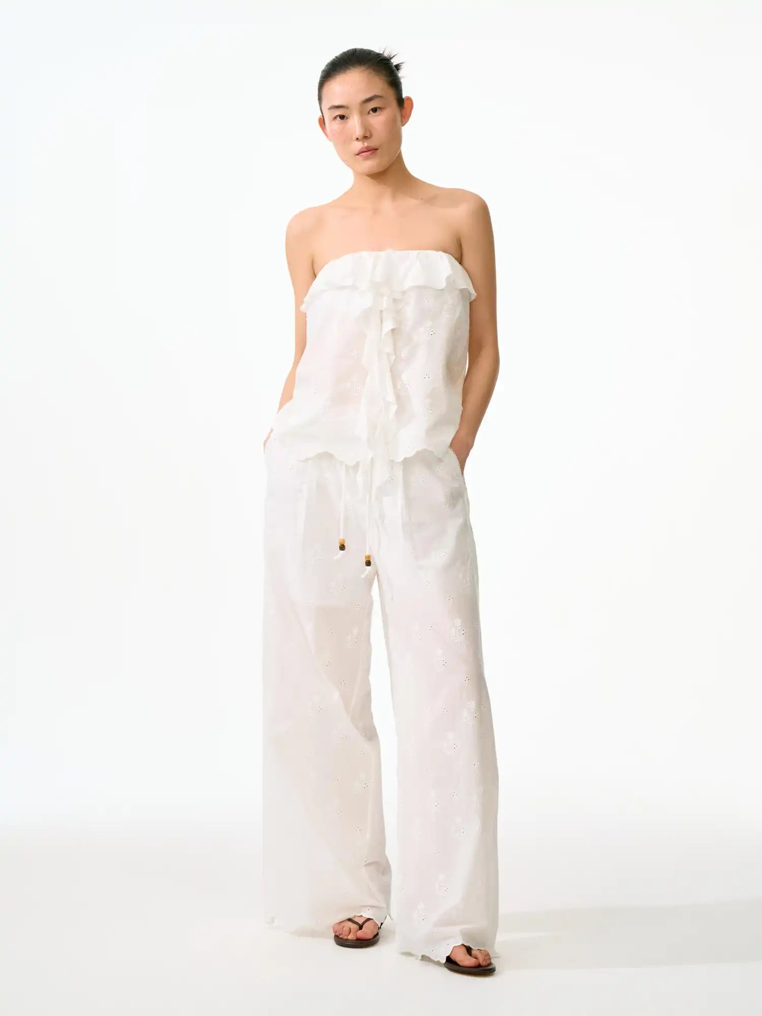 FirstFloor Eyelet Embroidered Sheer Straight Leg Pants | Canton Collective