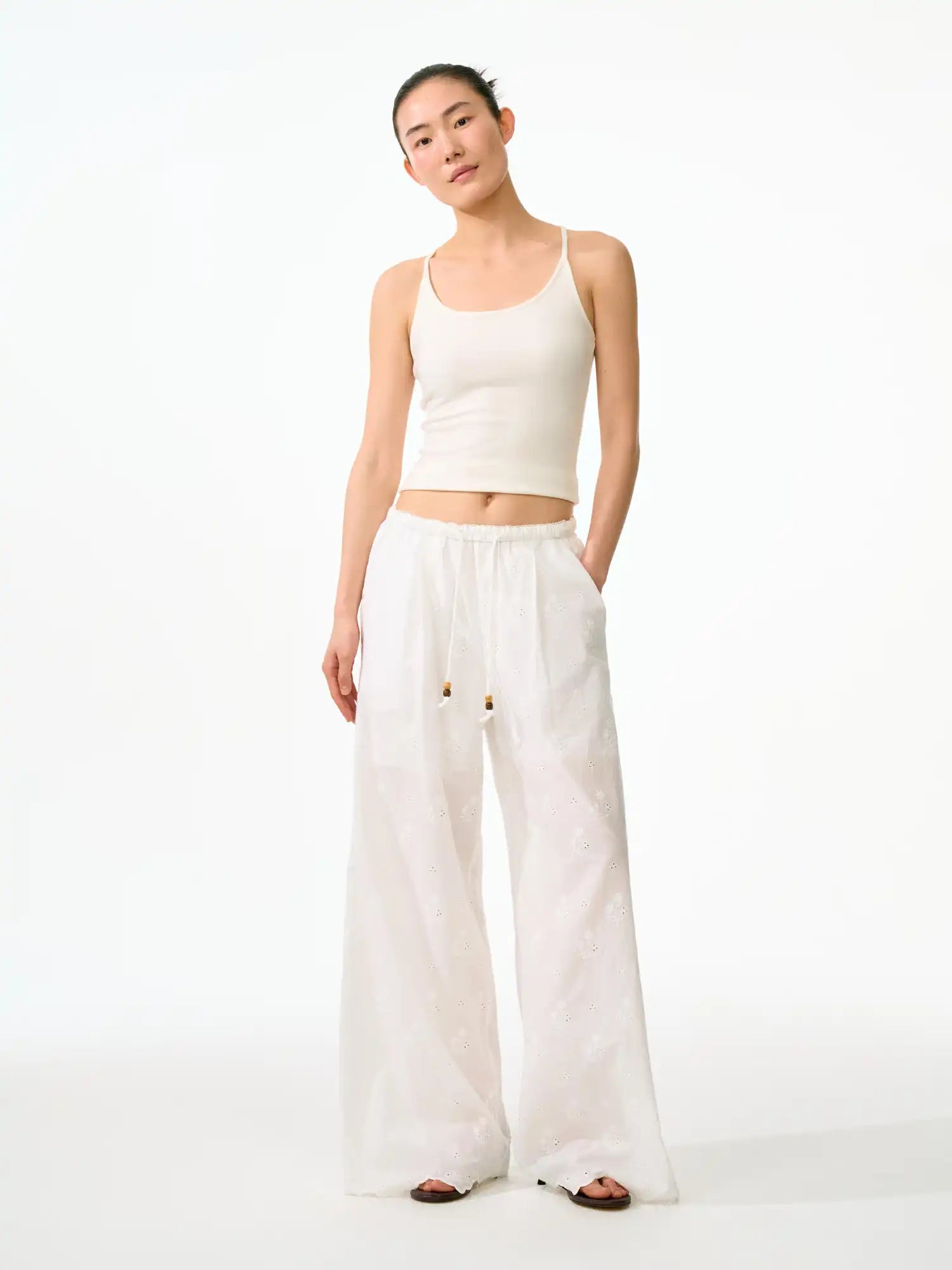 FirstFloor Eyelet Embroidered Sheer Straight Leg Pants | Canton Collective