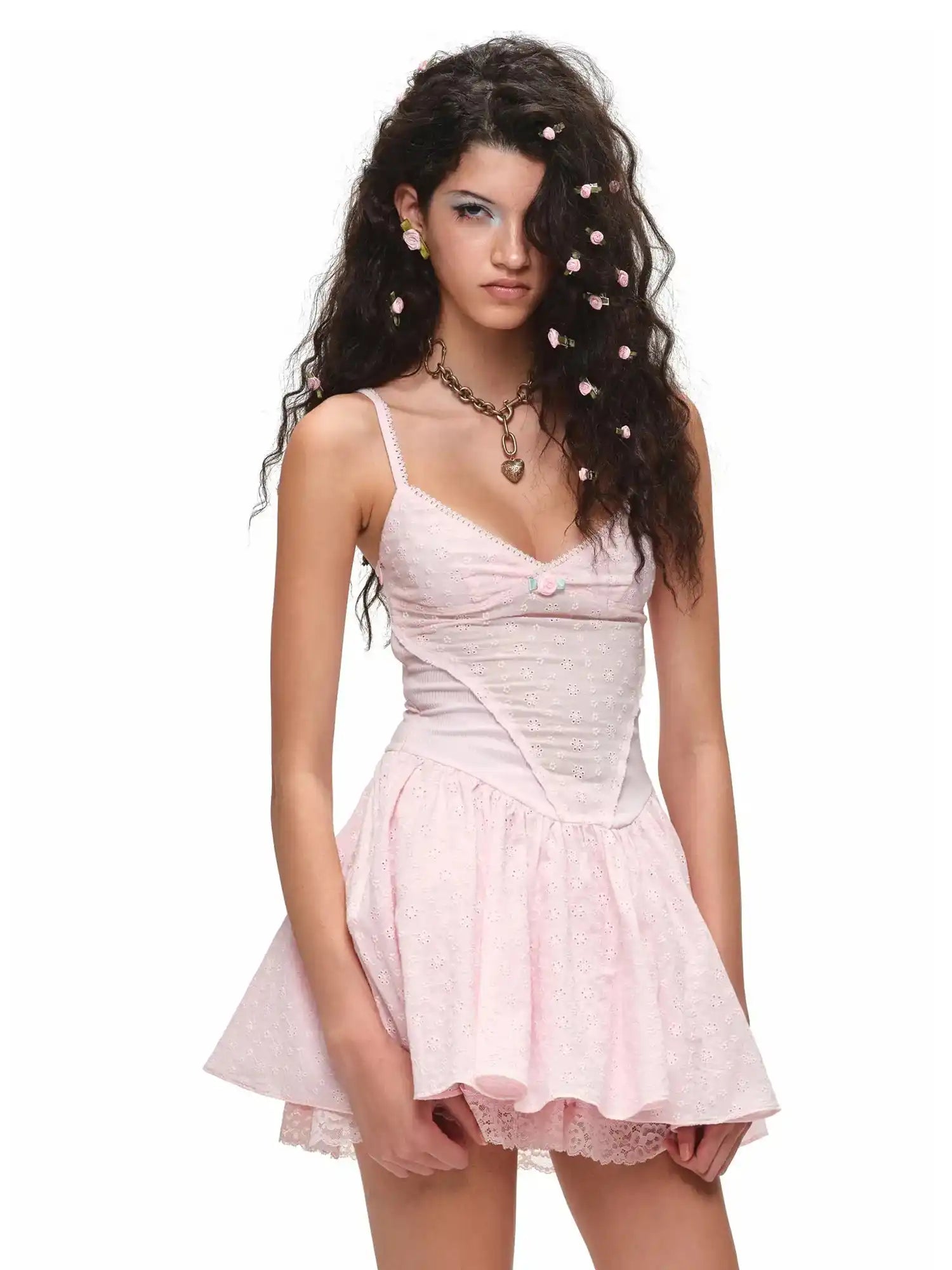 1Jinn Studio Eyelet & Jacquard Corset Mini Dress with Deep V | Canton Collective