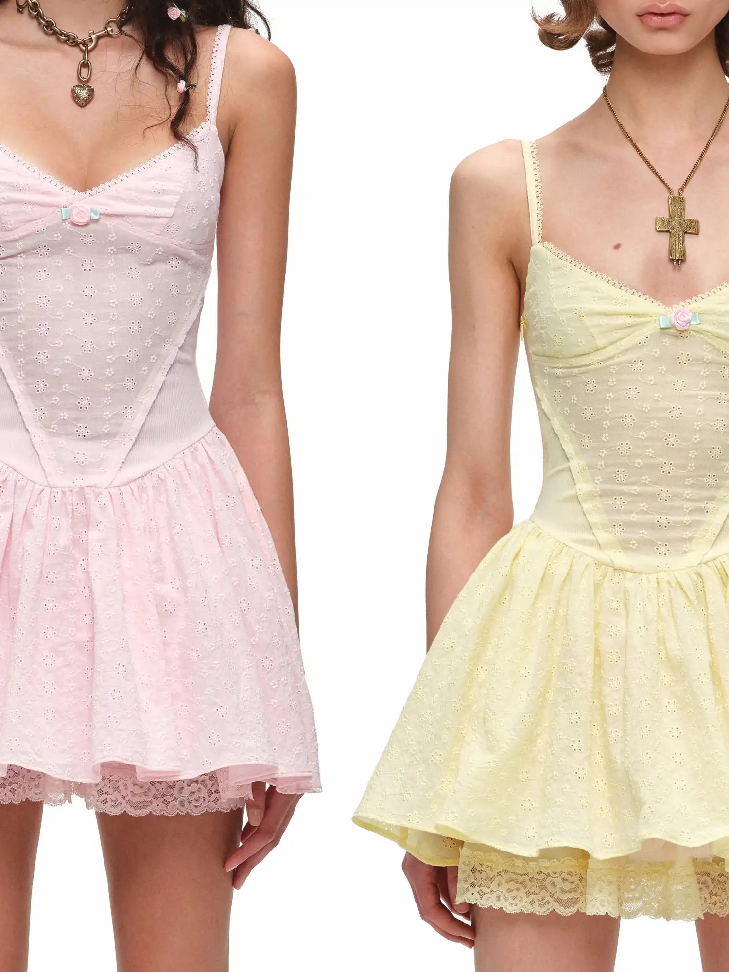 1Jinn Studio Eyelet & Jacquard Corset Mini Dress with Deep V | Canton Collective