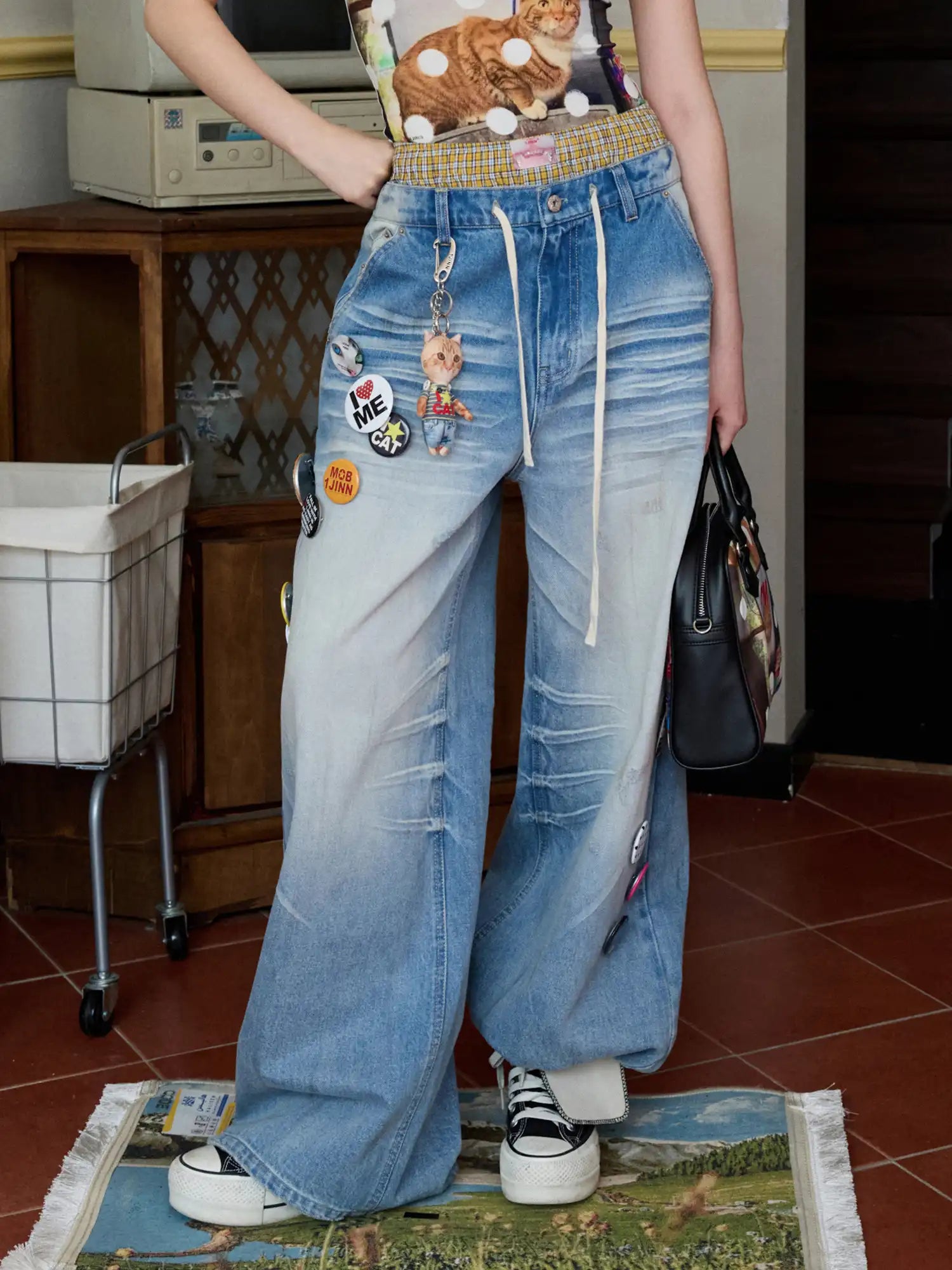 1Jinn Studio Faded Denim Wide Leg Jeans Pants | Canton Collective