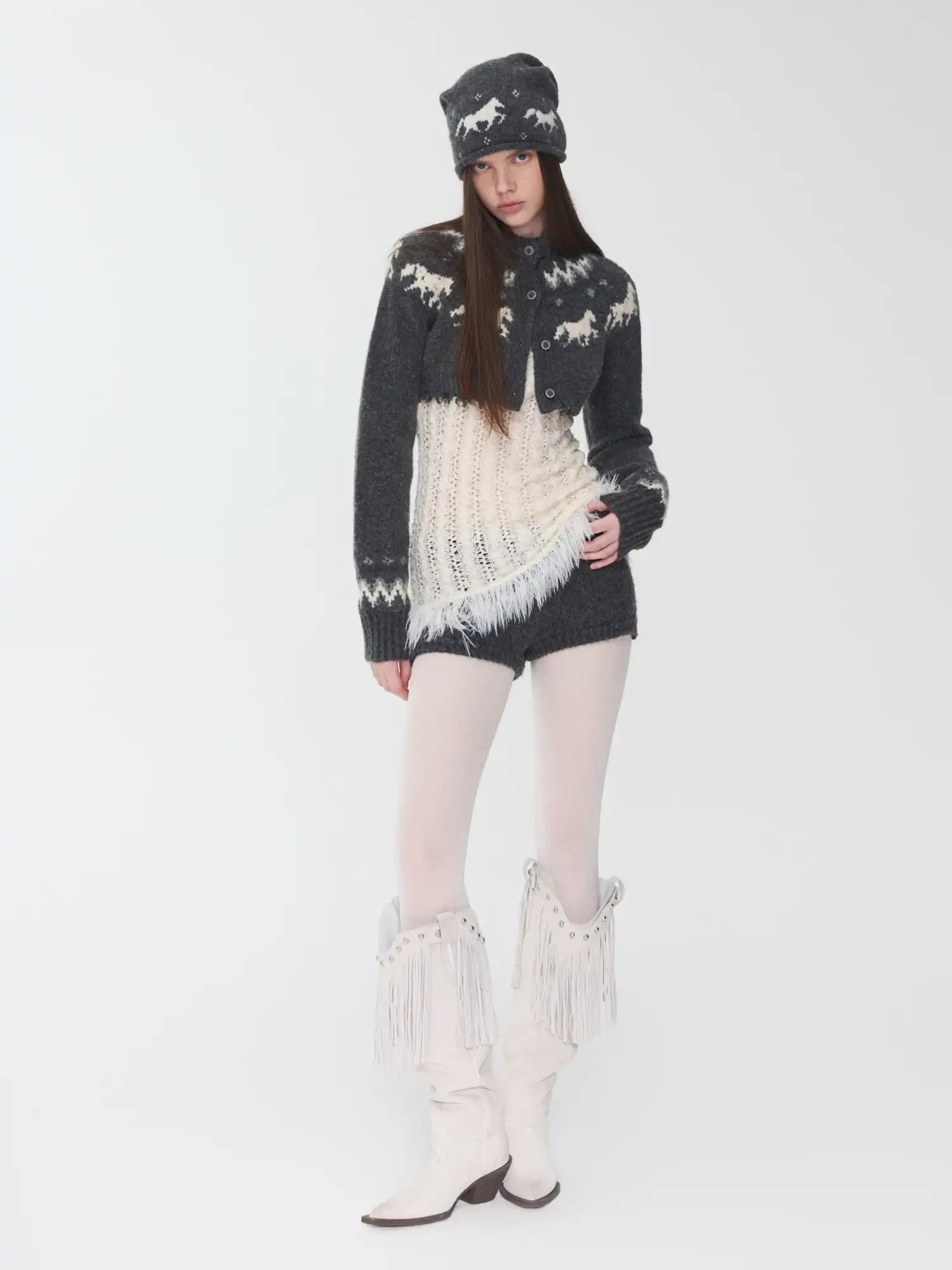 1Jinn Studio Fair Isle Pony Short Cardigan | Canton Collective