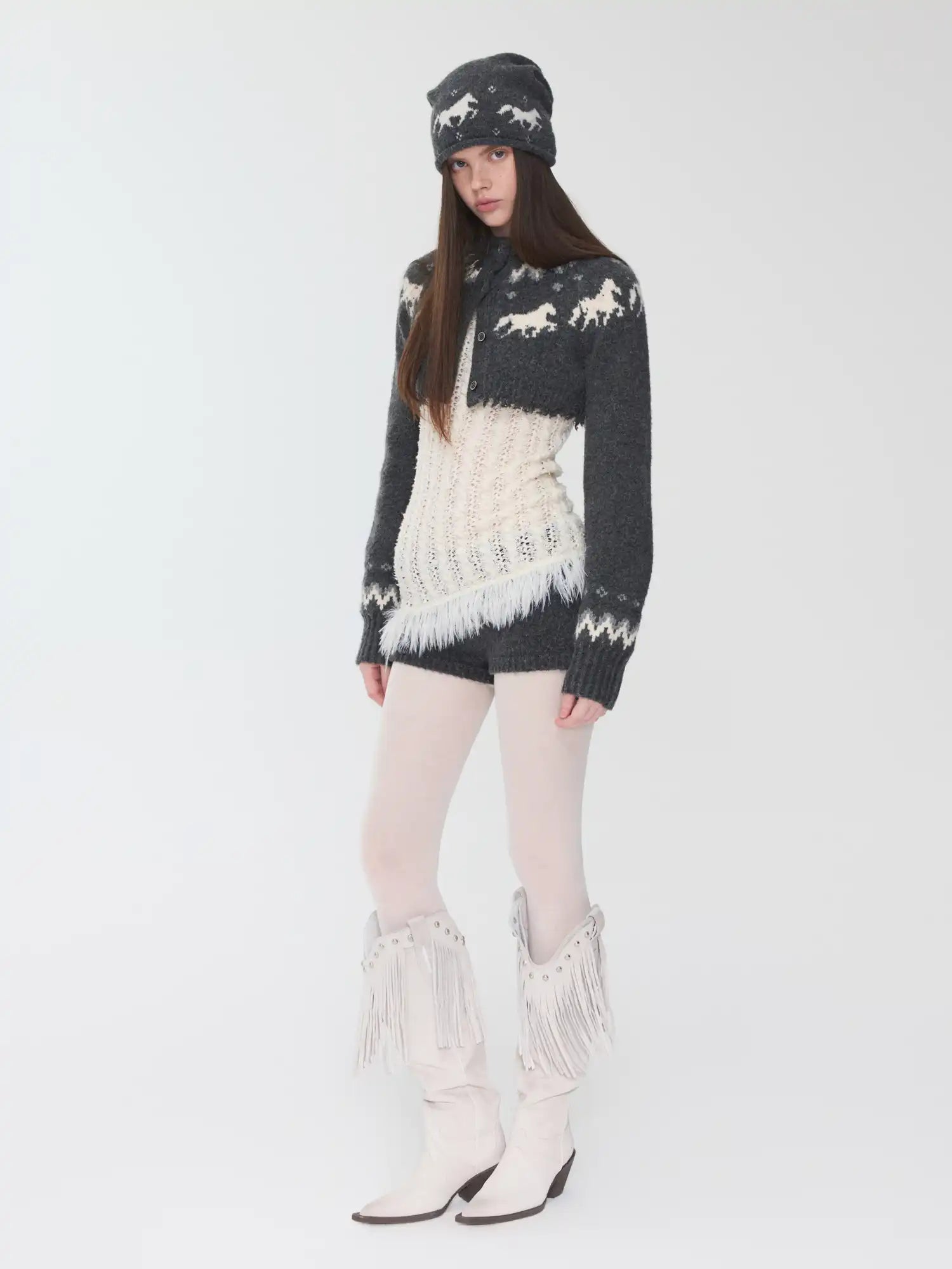 1Jinn Studio Fair Isle Pony Short Cardigan | Canton Collective