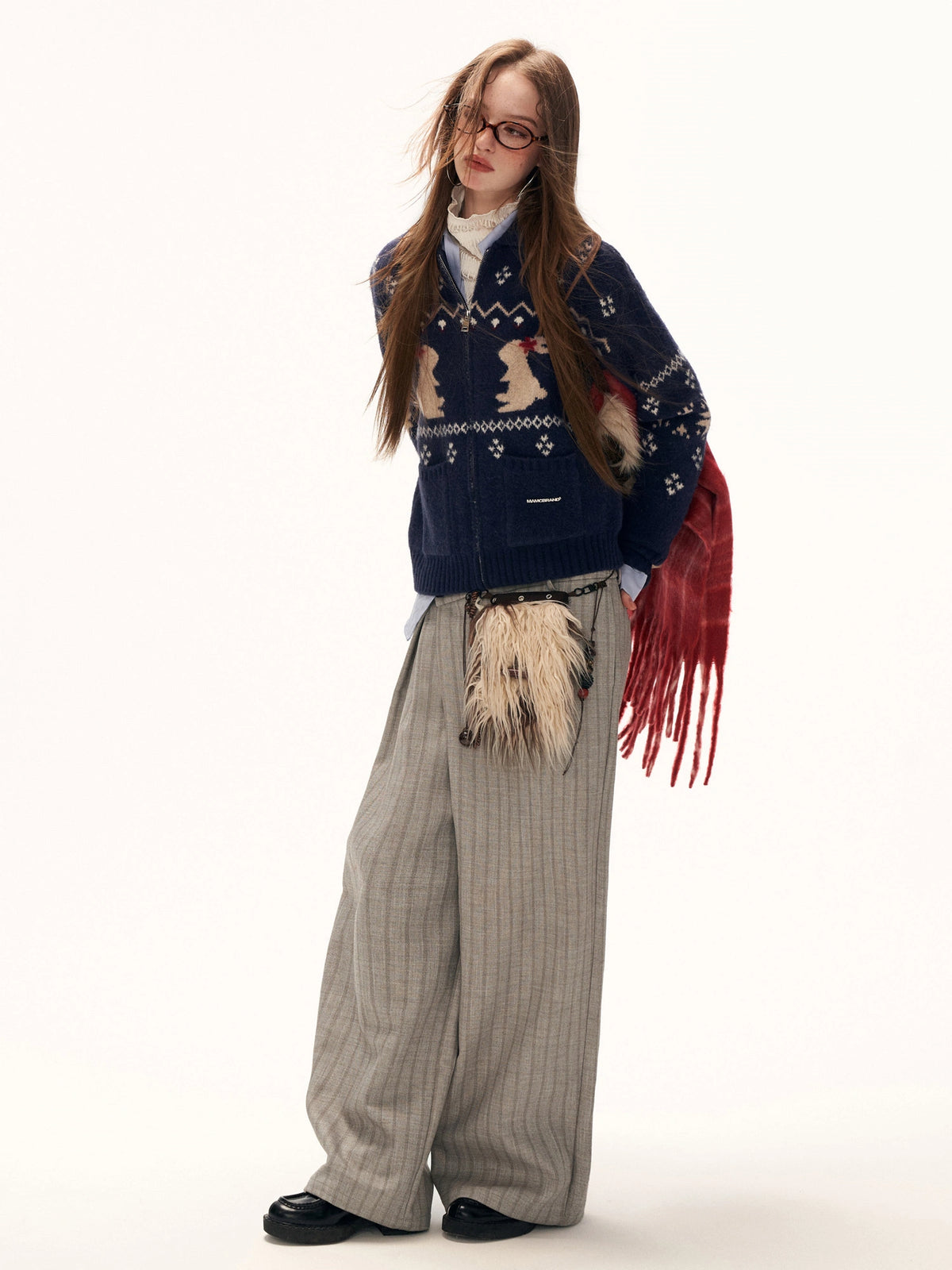 MAMC Fair Isle Rabbit Intarsia Zip Cropped Cardigan | Canton Collective