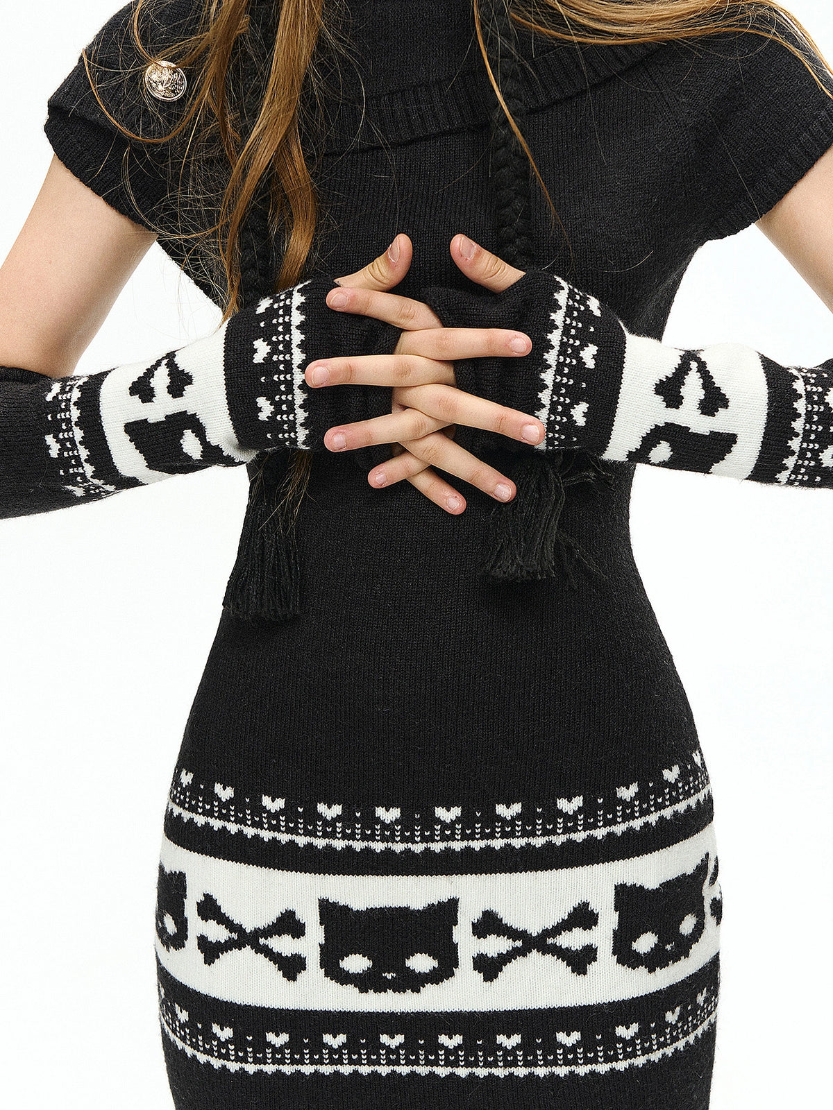 Deleteex Fair Isle Skull-Cat Jacquard Knit Mini Dress | Canton Collective