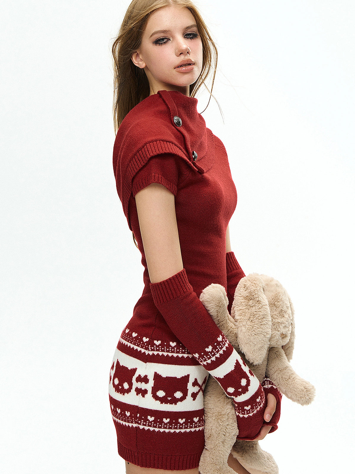 Deleteex Fair Isle Skull-Cat Jacquard Knit Mini Dress | Canton Collective