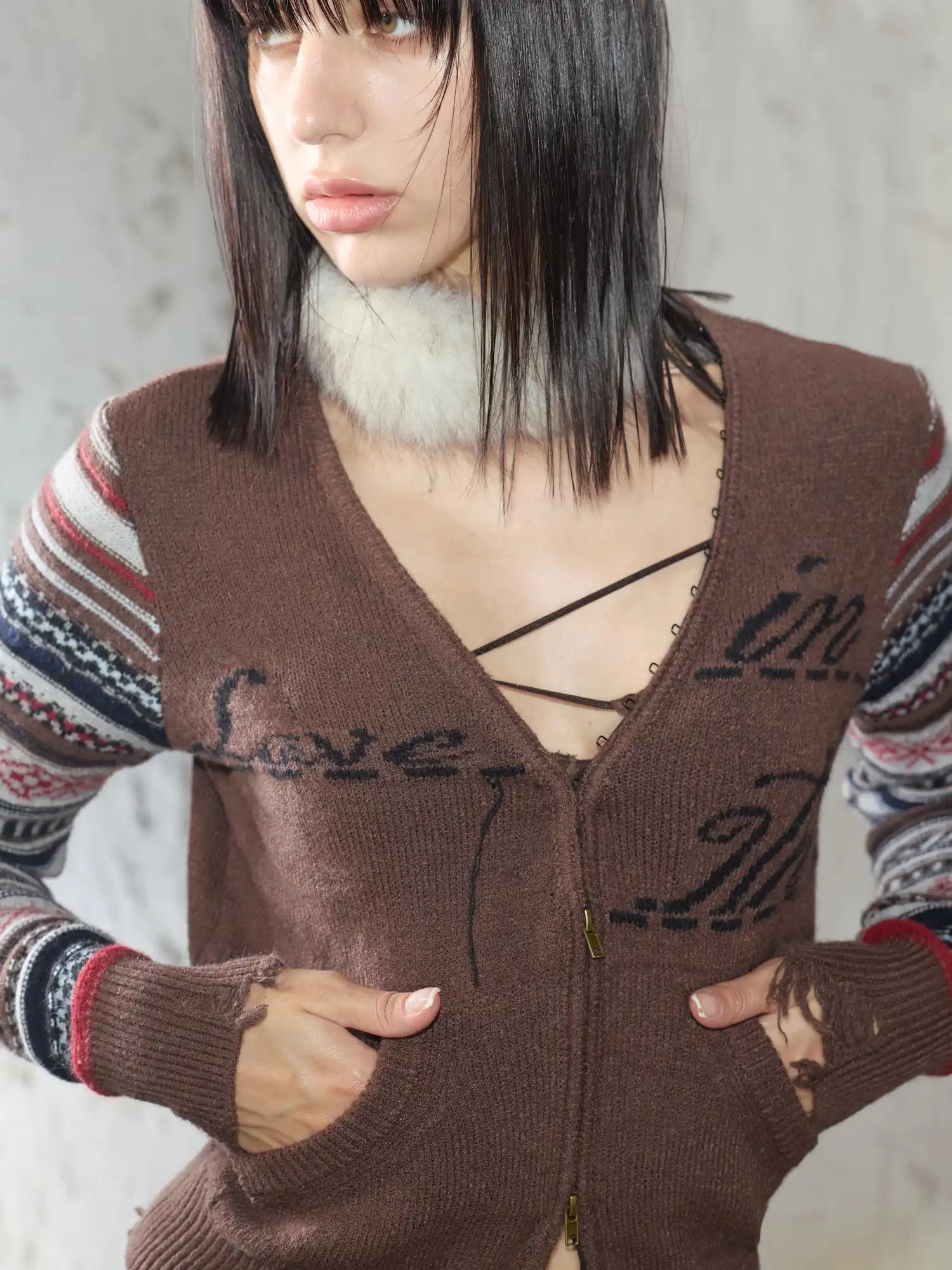 2th Desire Fair Isle Sleeve Cardigan | Canton Collective
