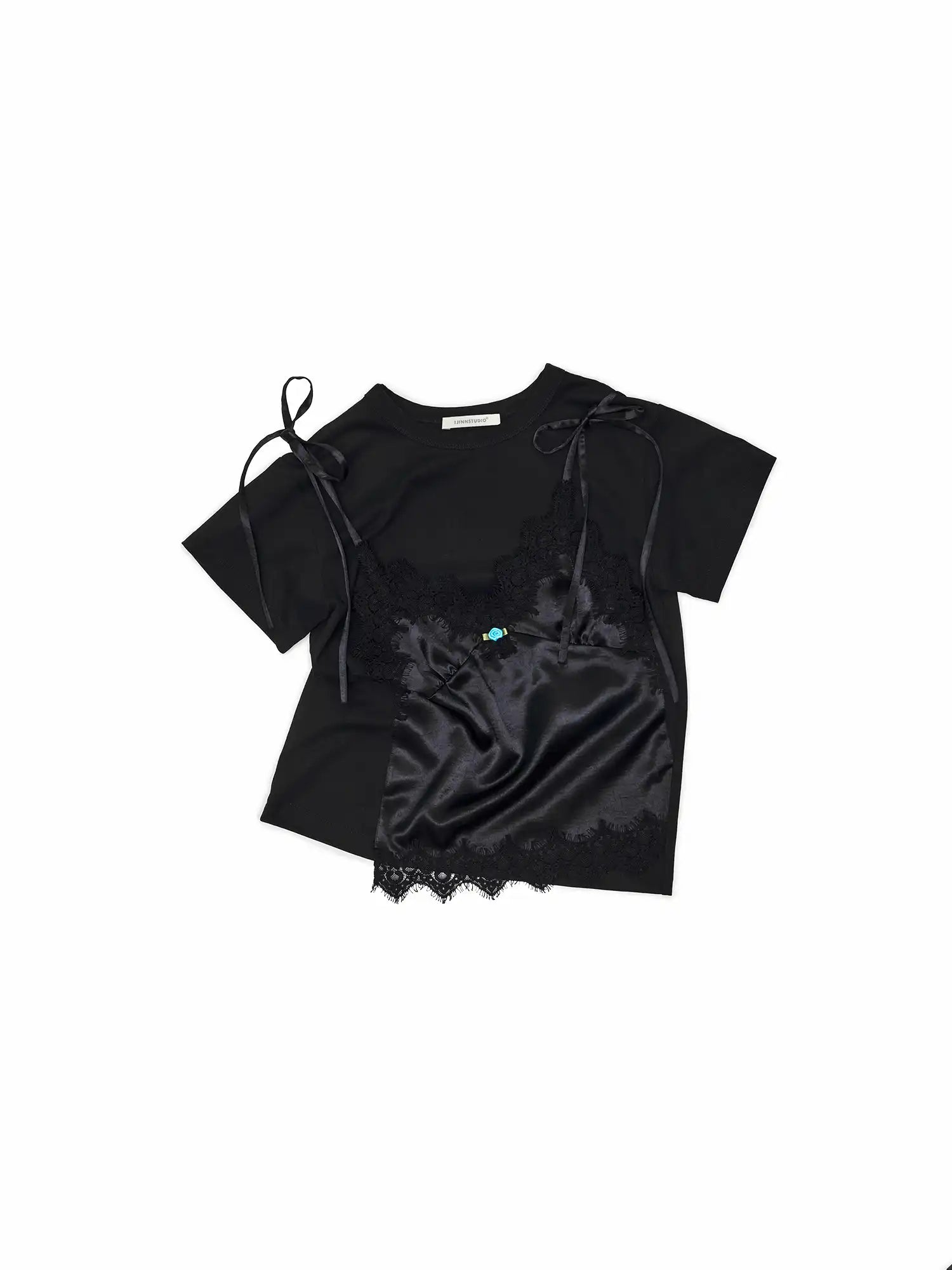 1Jinn Studio Faux-Layered Lace Cami Short Sleeve Tee | Canton Collective