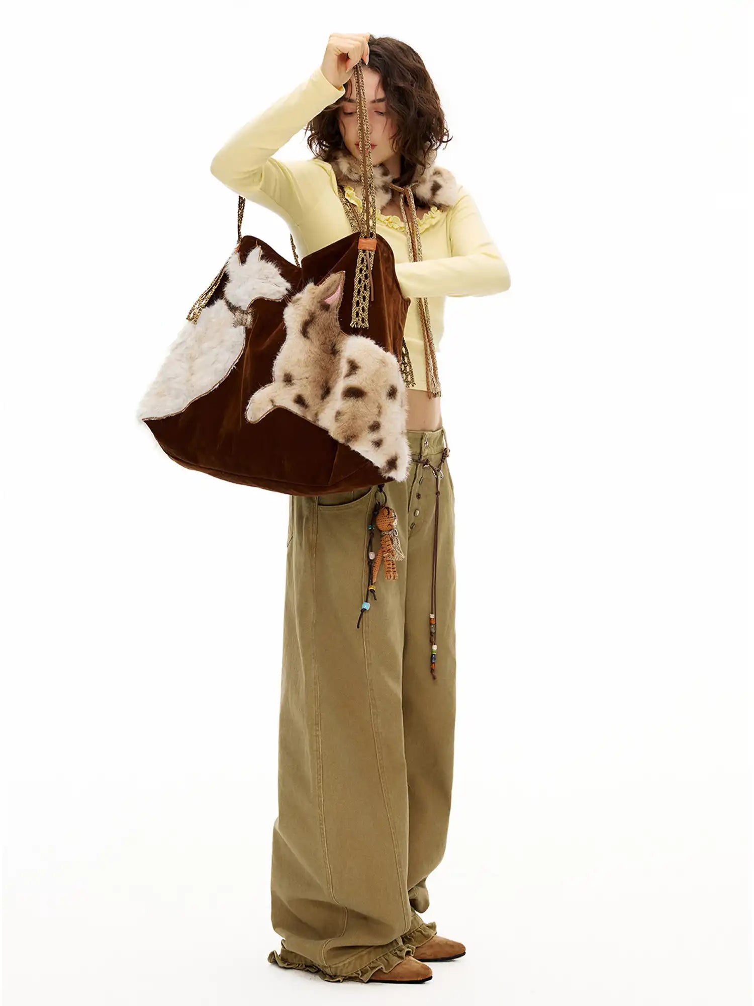 Outtheblue Faux Fur Cat Embroidered Suede Tote Bag | Canton Collective