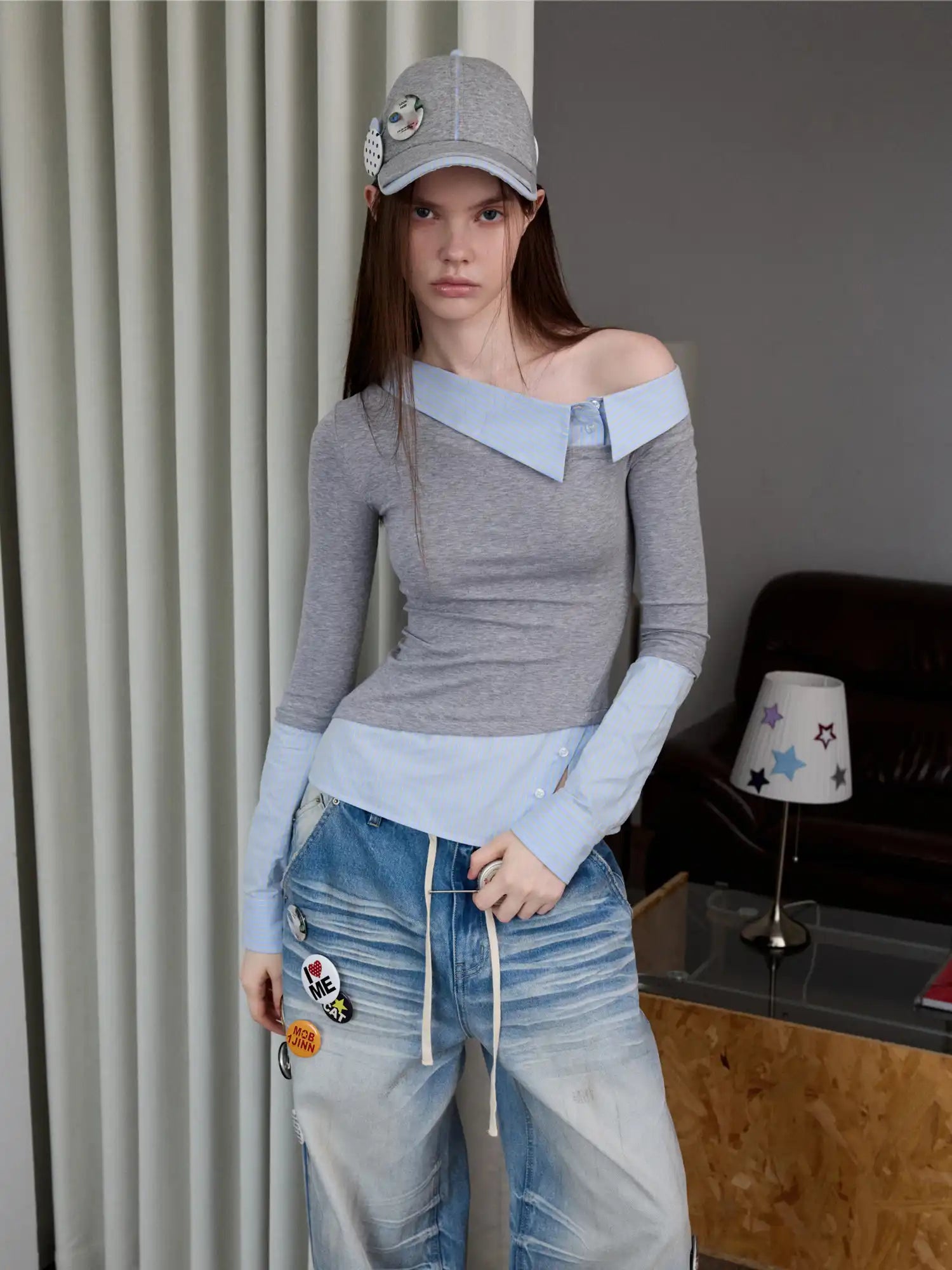 1Jinn Studio Faux Two Piece Off Shoulder Top | Canton Collective