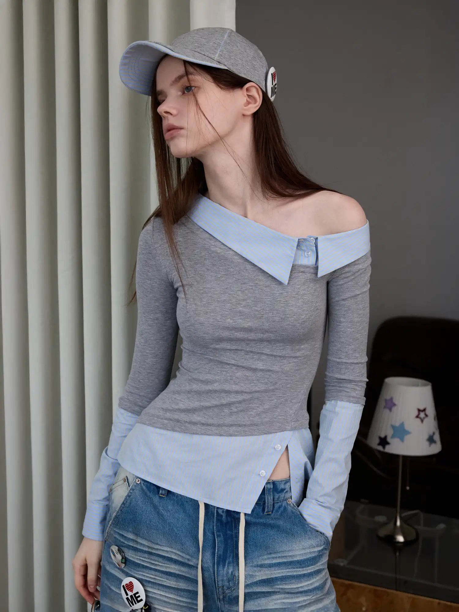1Jinn Studio Faux Two Piece Off Shoulder Top | Canton Collective