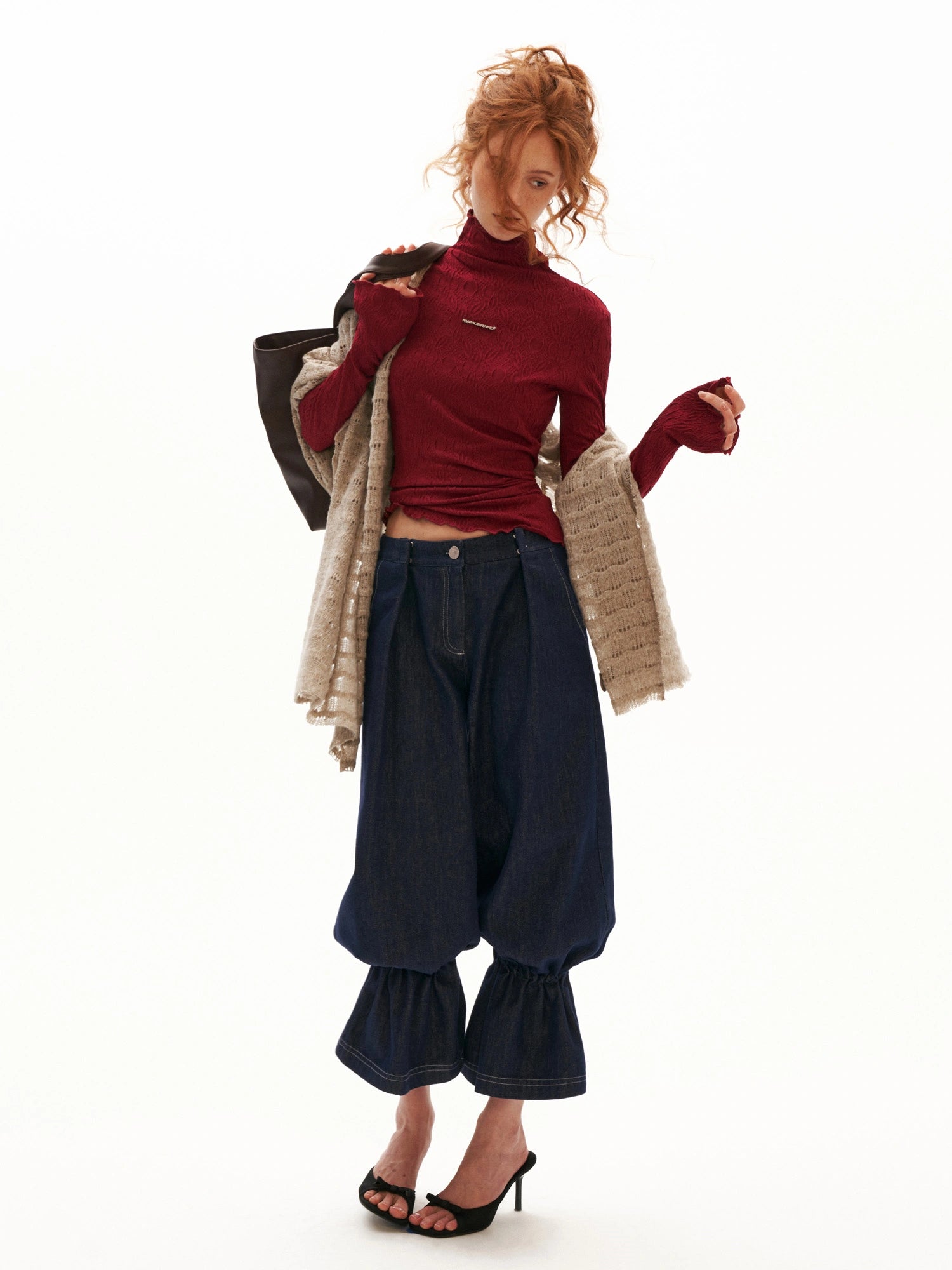 MAMC Fitted Long Sleeve Textured Turtleneck Top | Canton Collective