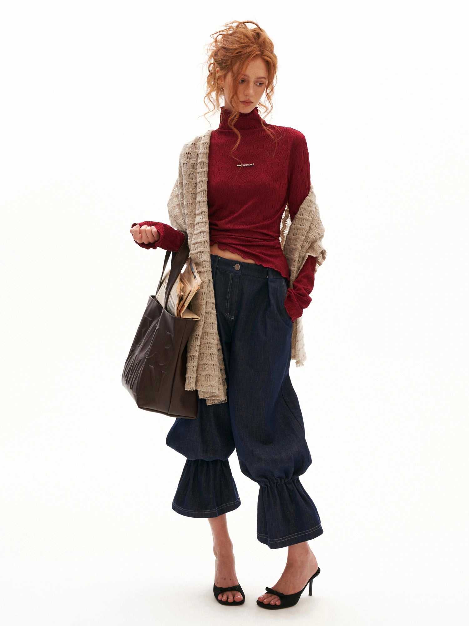 MAMC Fitted Long Sleeve Textured Turtleneck Top | Canton Collective