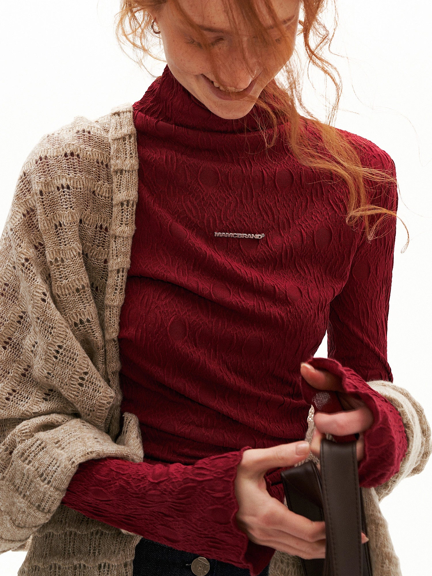 MAMC Fitted Long Sleeve Textured Turtleneck Top | Canton Collective