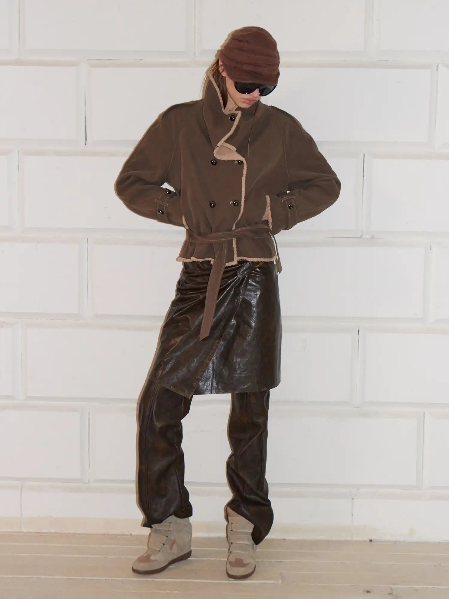 Flared Distressed Leather Pants