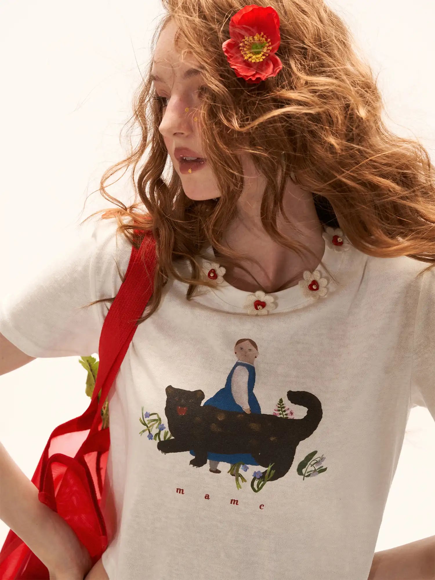 MAMC Floral Buttons Collar Cropped Tee | Canton Collective