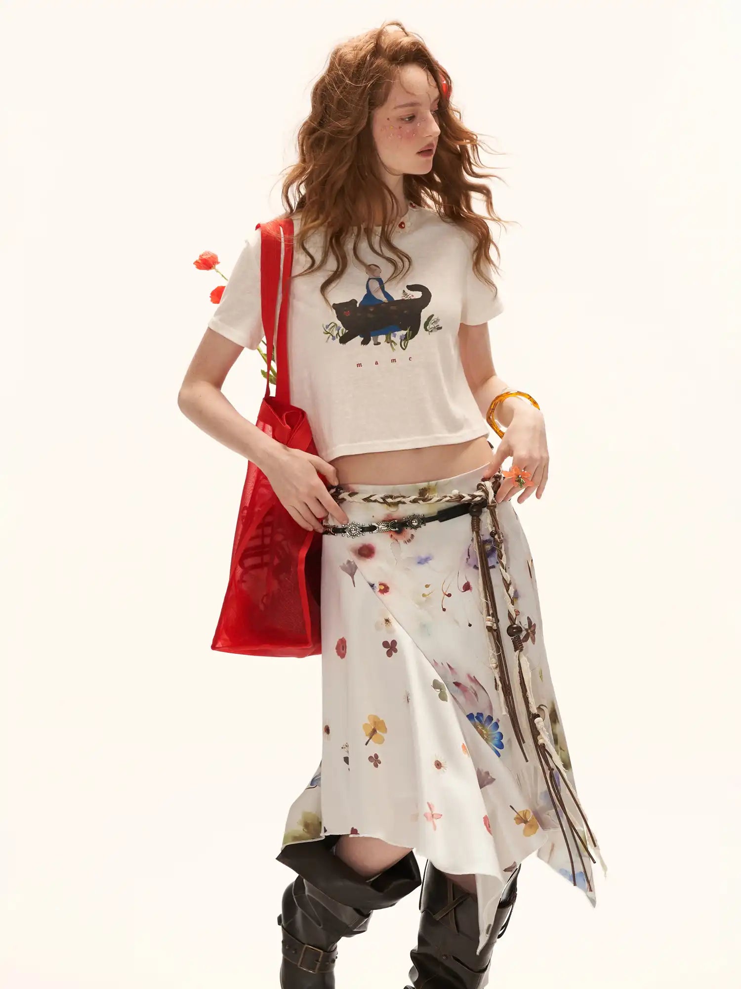 MAMC Floral Buttons Collar Cropped Tee | Canton Collective