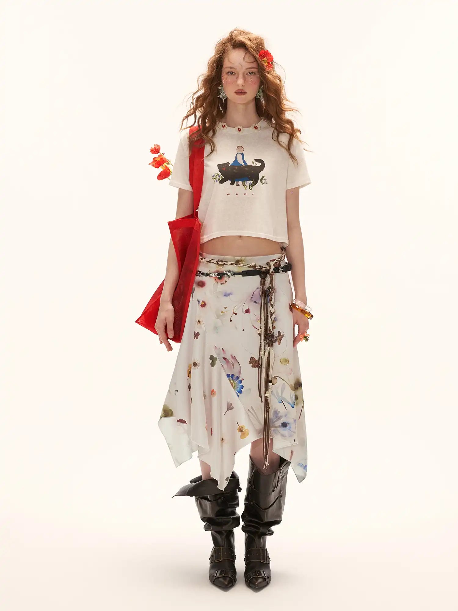 MAMC Floral Buttons Collar Cropped Tee | Canton Collective