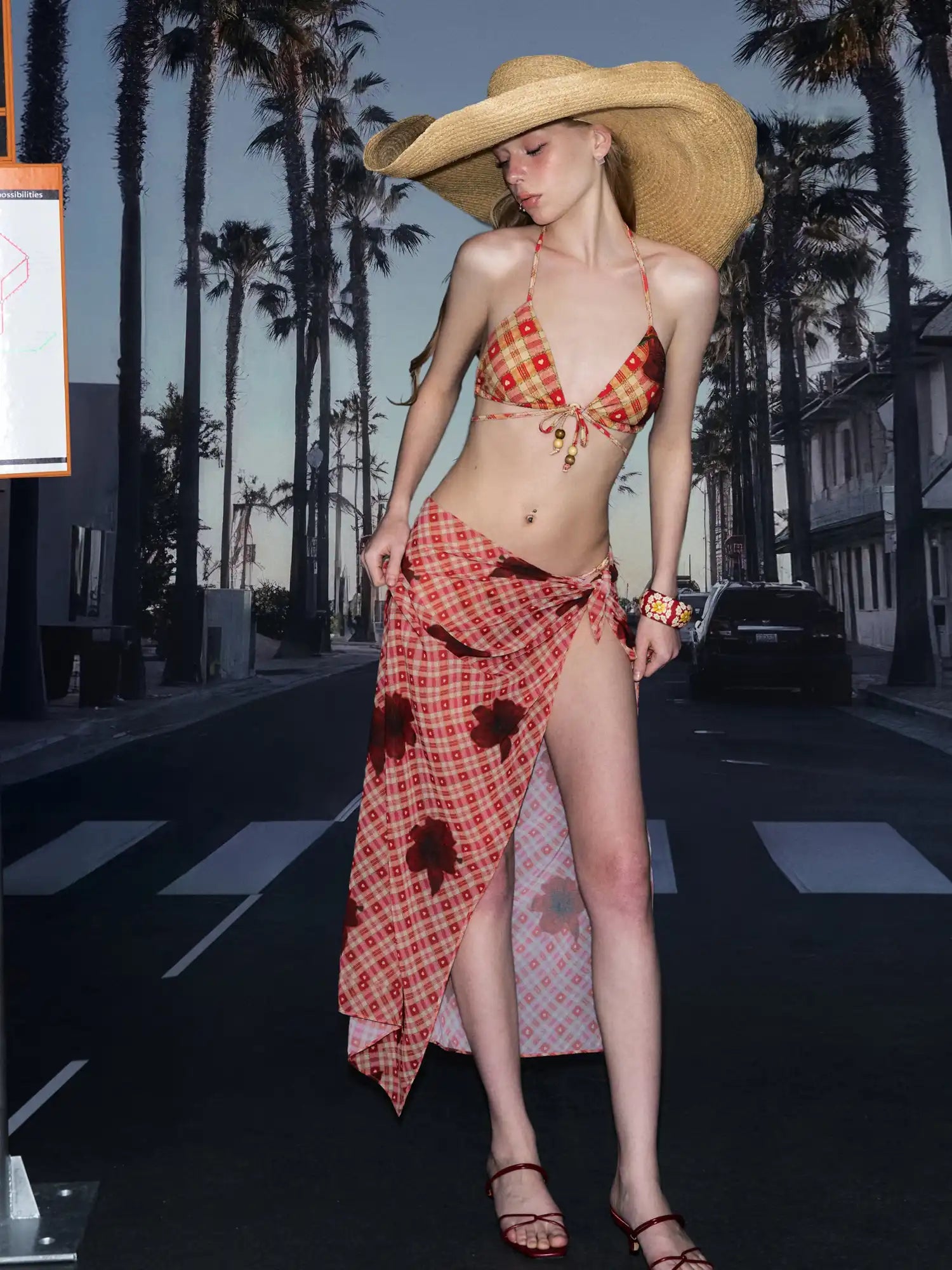 Deleteex Floral Check Maxi Skirt Beach Cover Up | Canton Collective