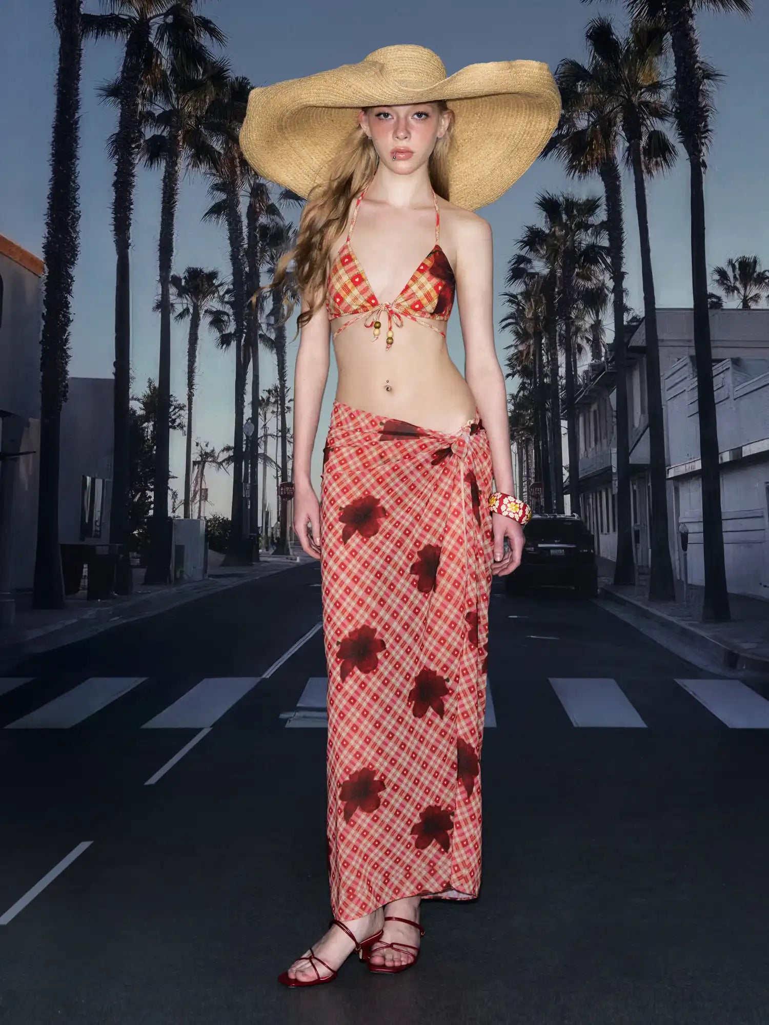 Deleteex Floral Check Maxi Skirt Beach Cover Up | Canton Collective