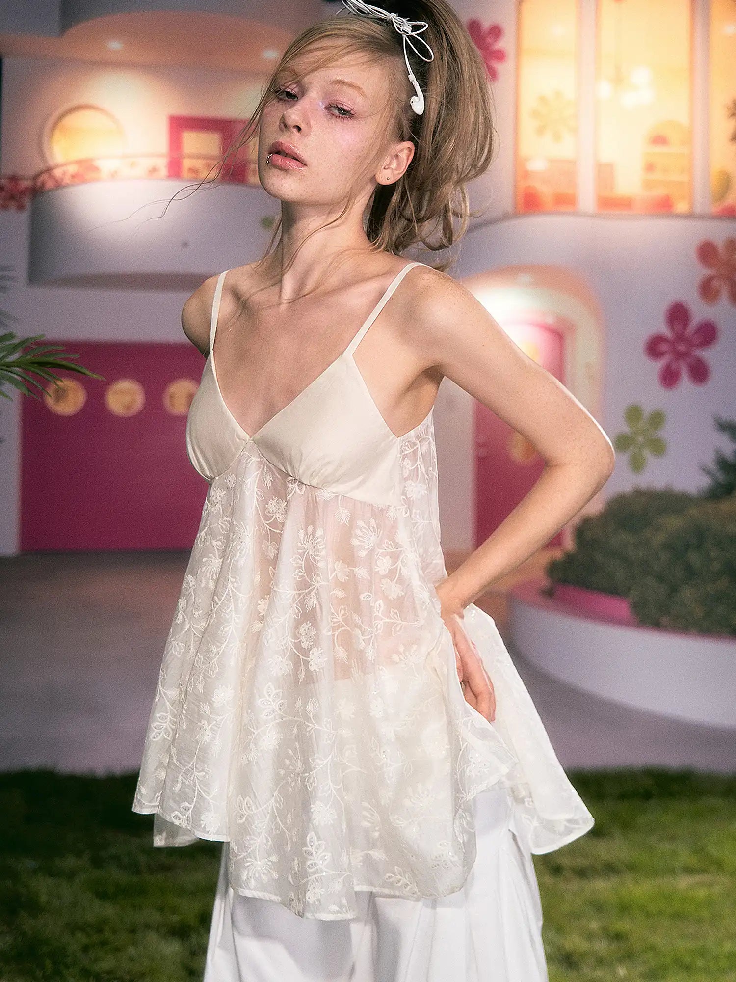 Deleteex Floral Embroidered Sheer Lace Babydoll Top | Canton Collective