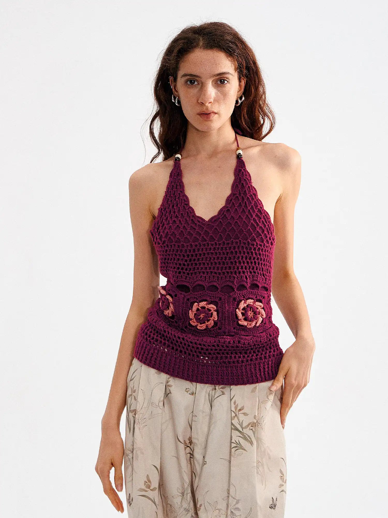 Muse Naps Floral Granny Square Crochet Halter Top | Canton Collective