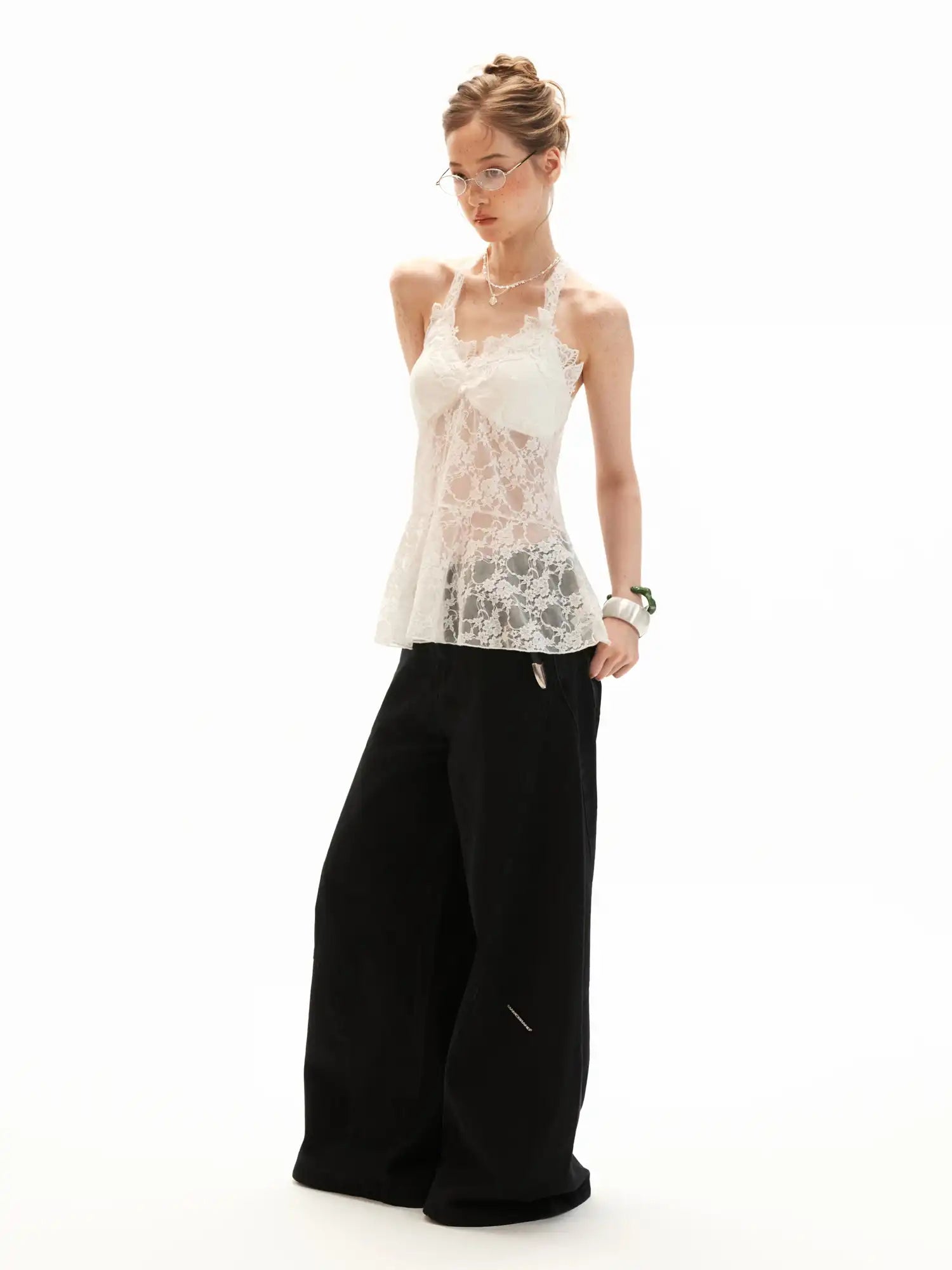 MAMC Floral Sheer Lace Babydoll Halter Top | Canton Collective
