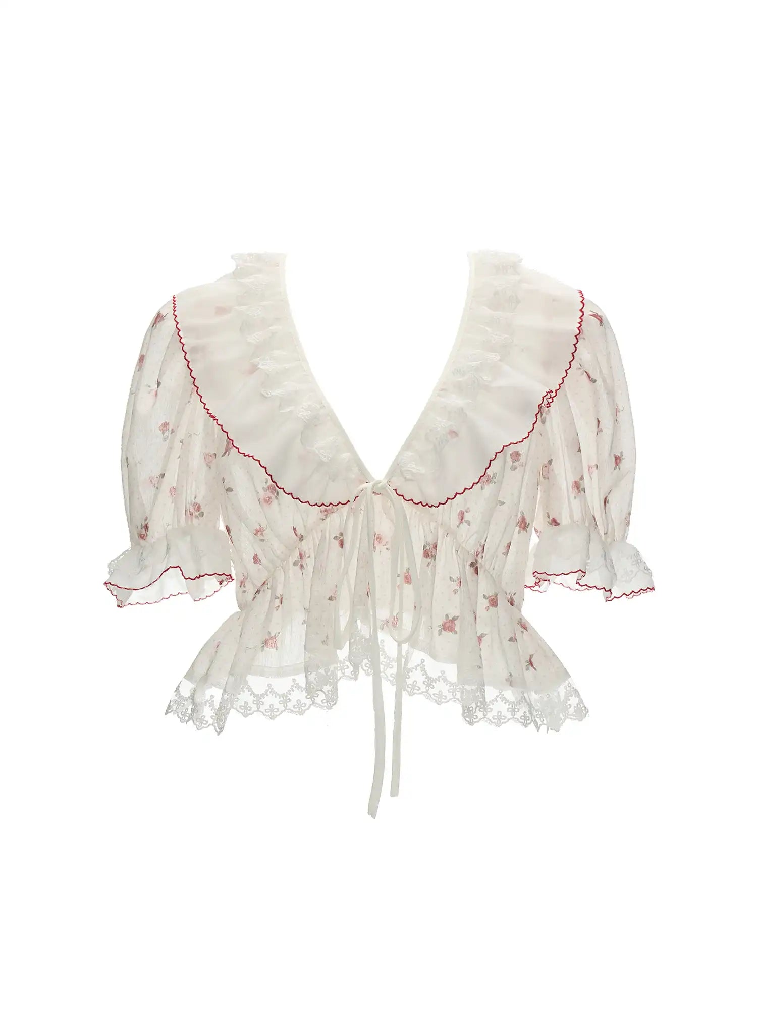 MAMC Floral Tie Front Ruffle Crop Top | Canton Collective