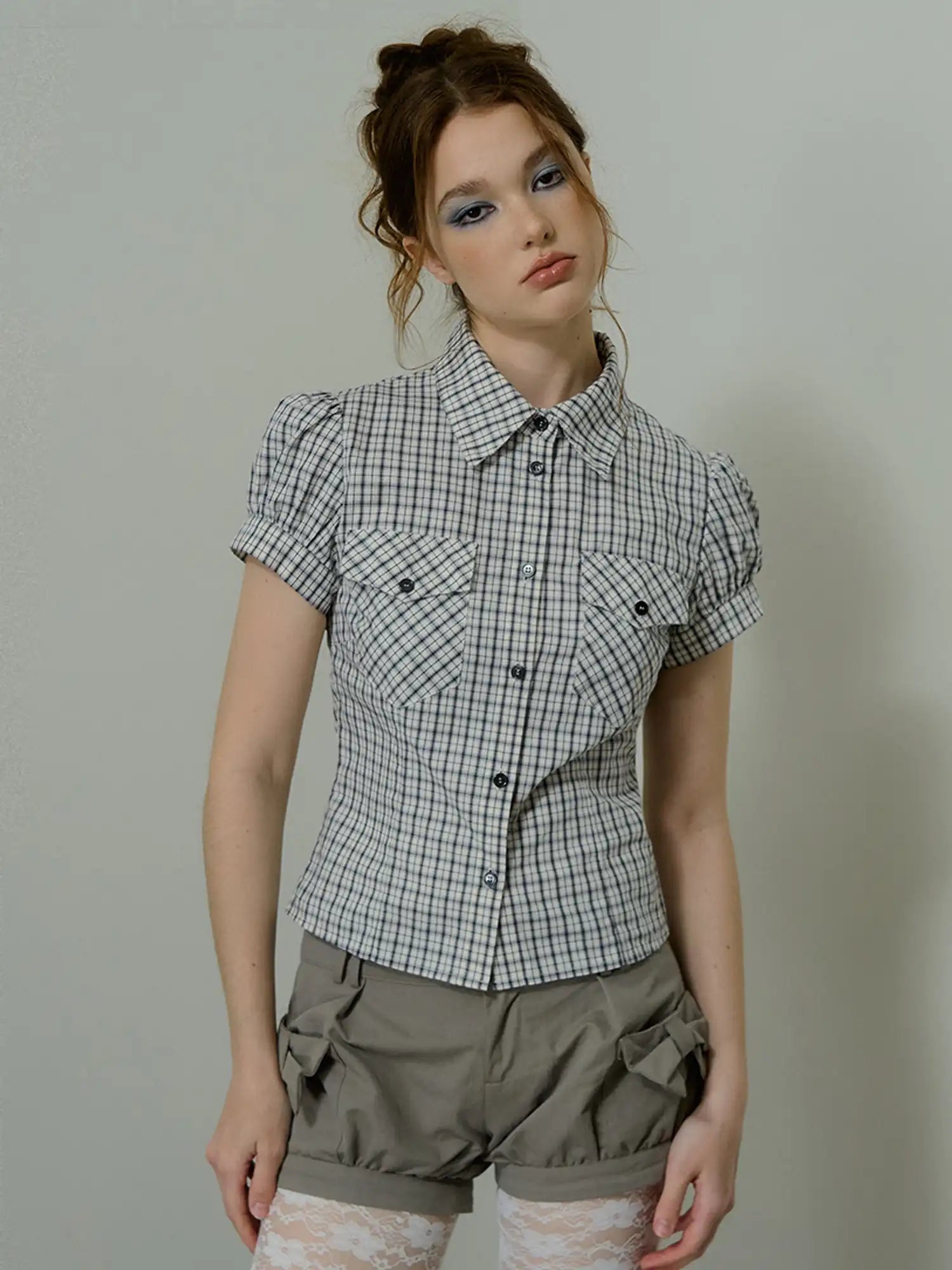 Deleteex Flutter Sleeves Cotton Gingham Crop Shirt Top | Canton Collective
